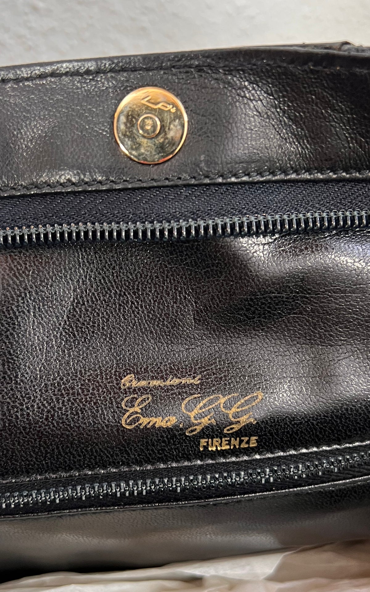 Vintage 1970s Ema G.G. Firenze Black Leather Shoulder Bag