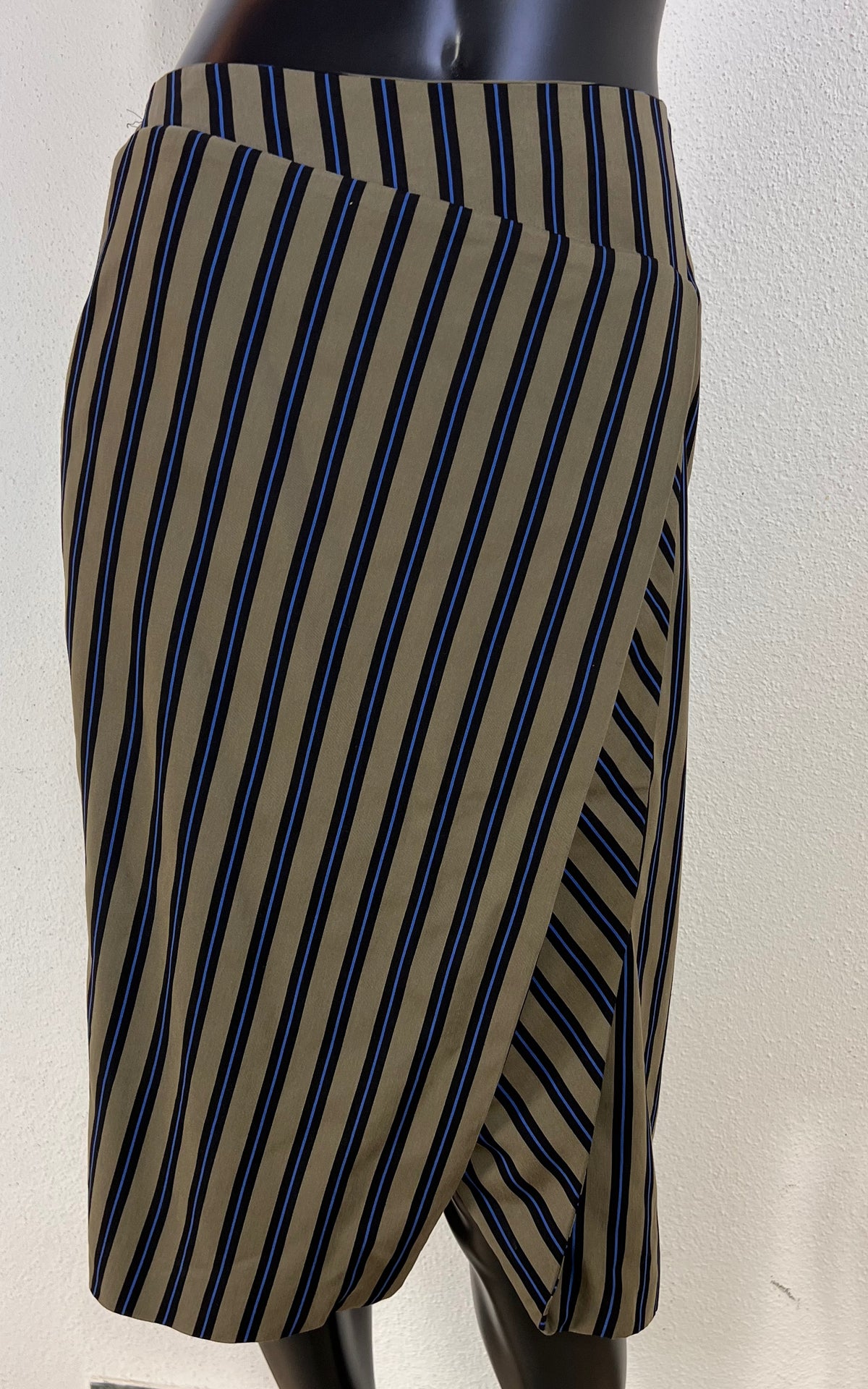 René Lezard Striped Asymmetric Wrap Skirt
