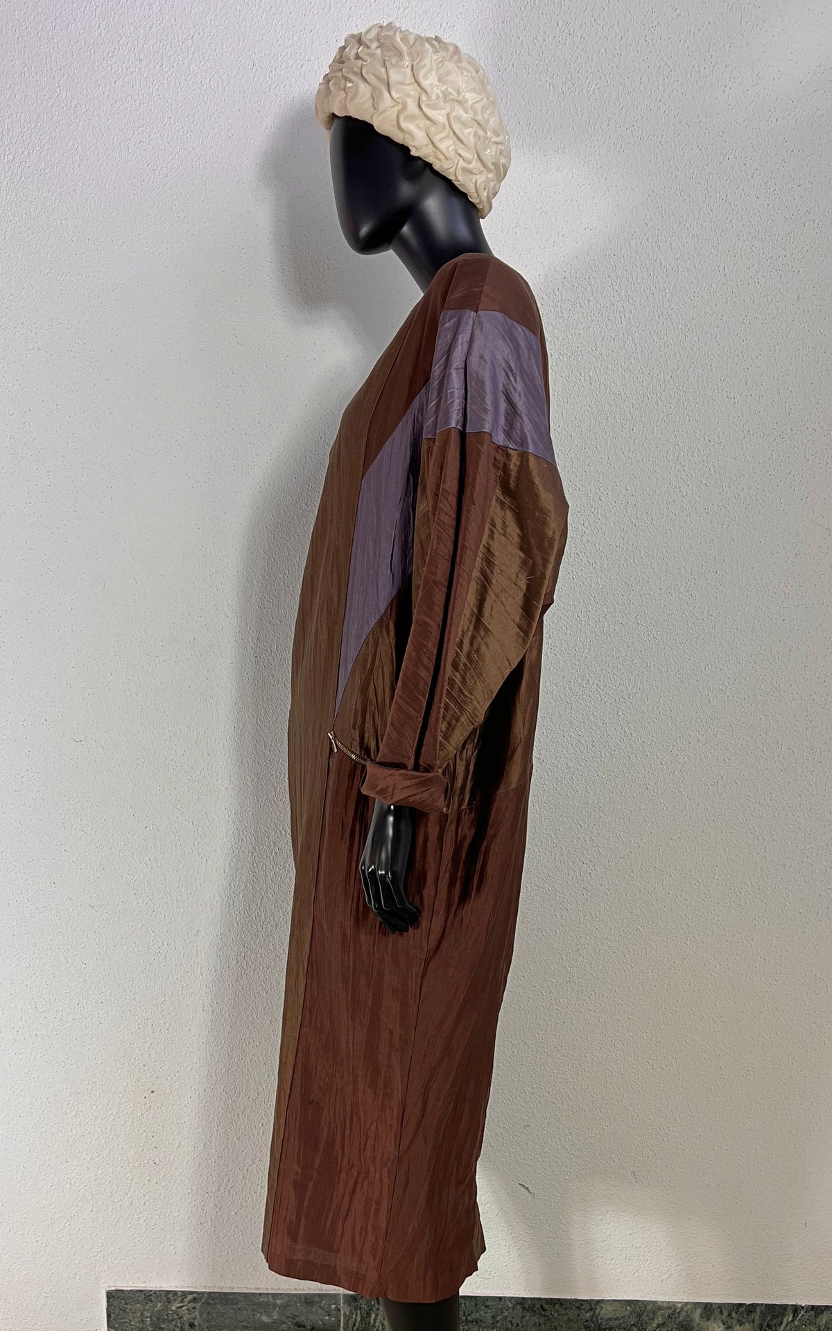 Vintage Moncara 100% Silk Brown Colour-Block Midi Dress