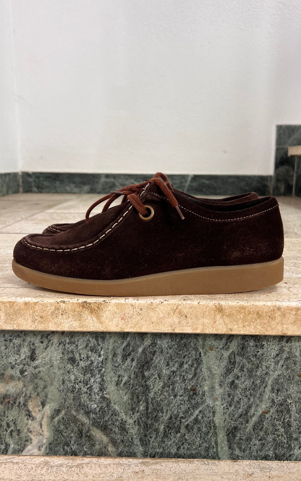 Vintage Dark Brown Suede Moccasin Shoes 40