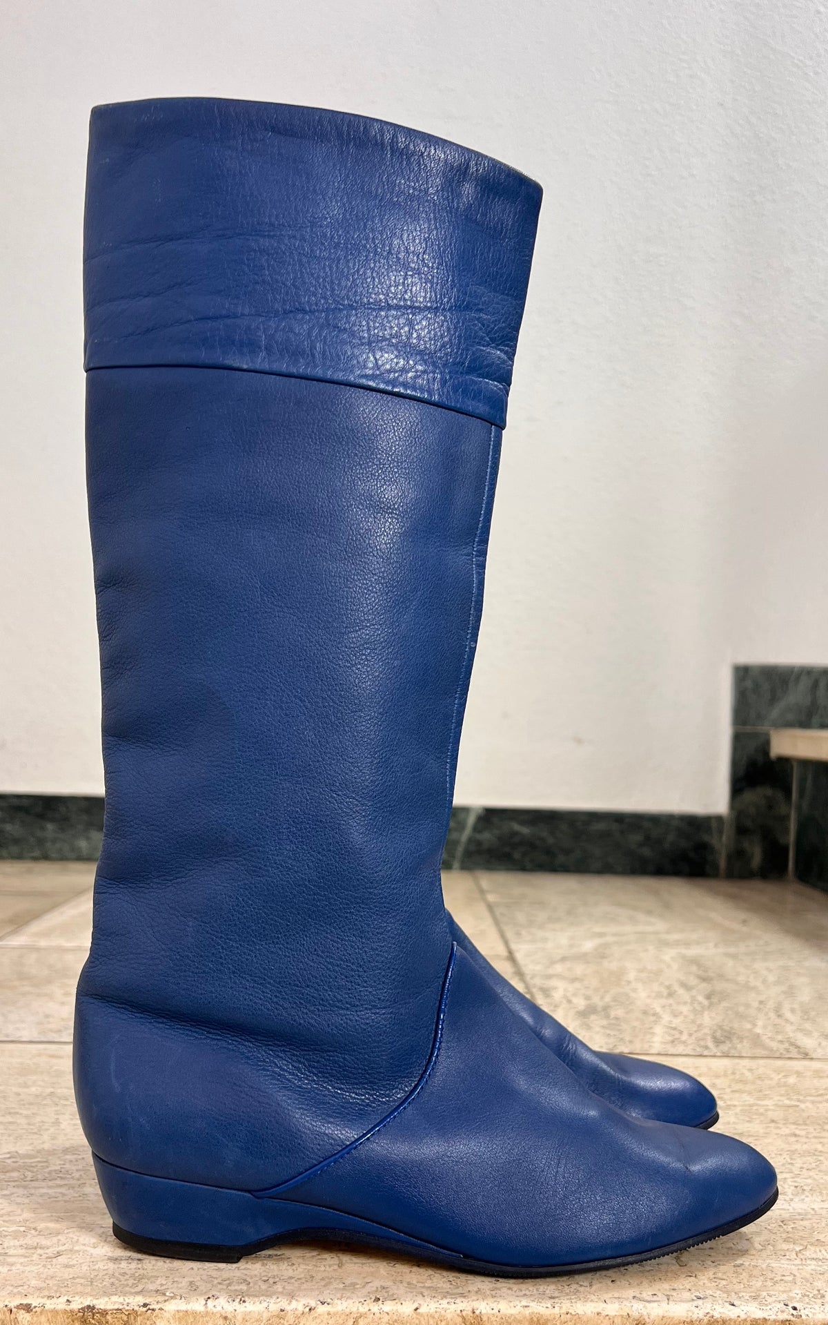 Vintage 1970s Panzl Cobalt Blue Leather Knee-High Boots – 37