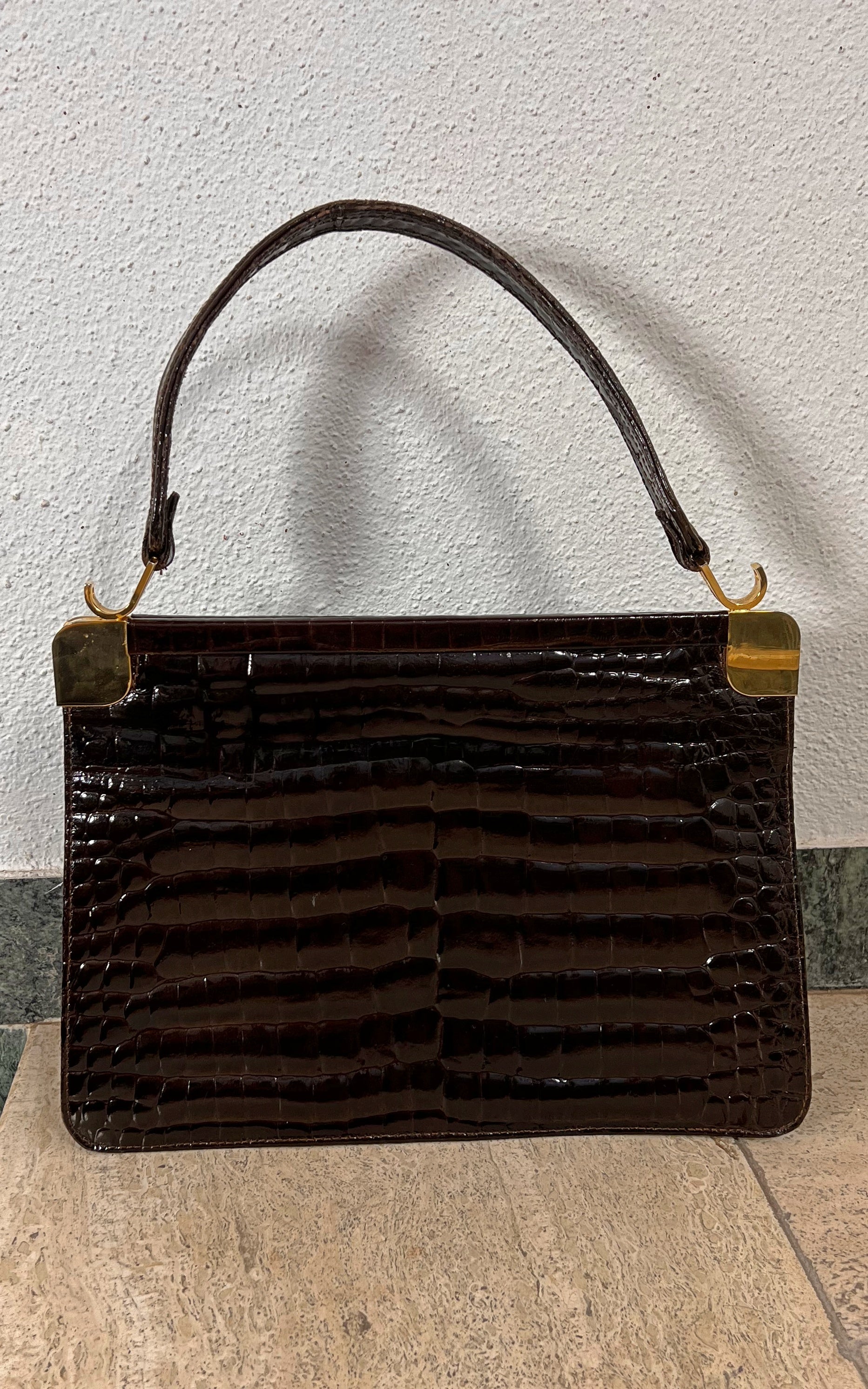 Vintage 70s Croco Leather Handbag