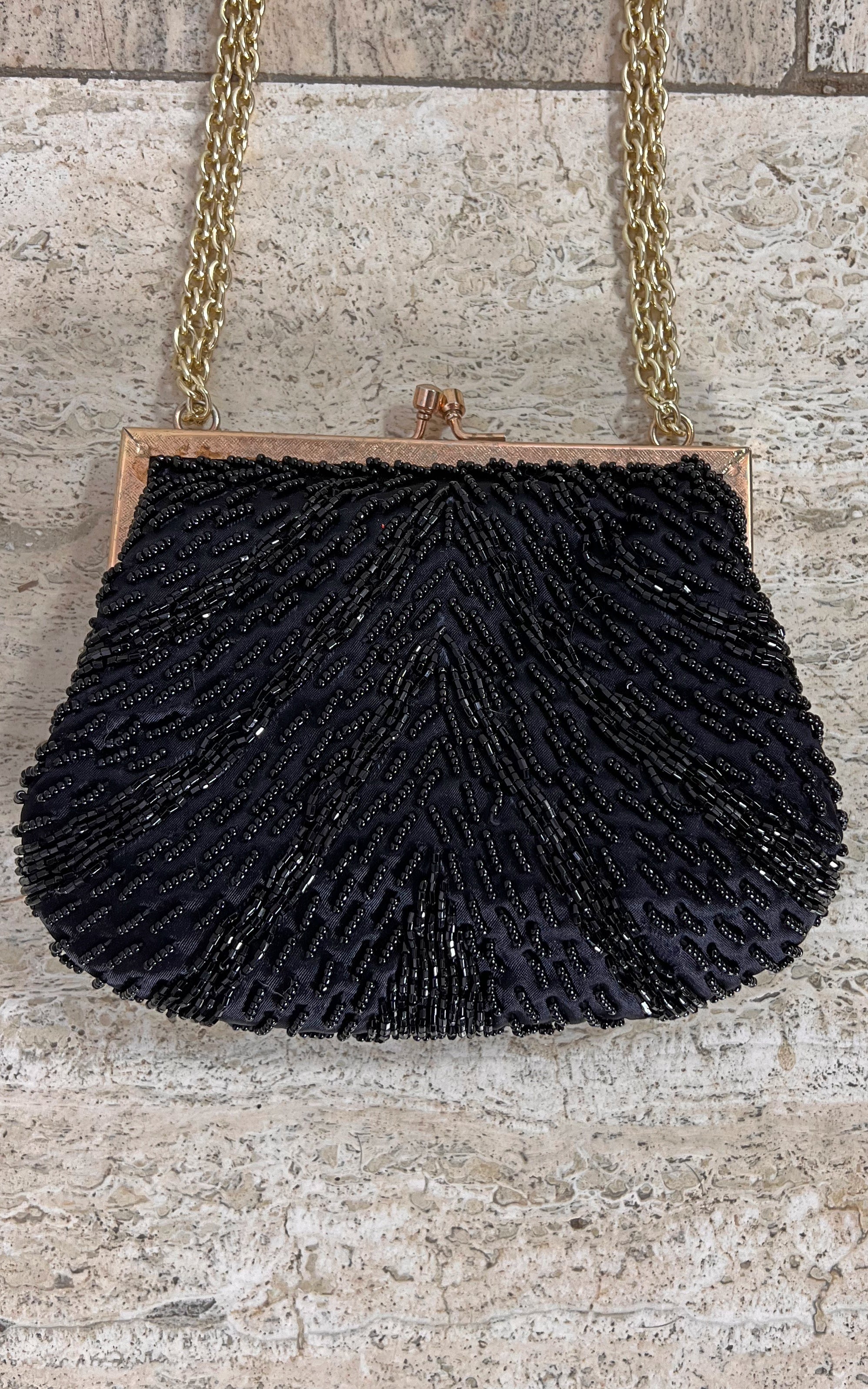 Vintage Black Beaded Evening Bag