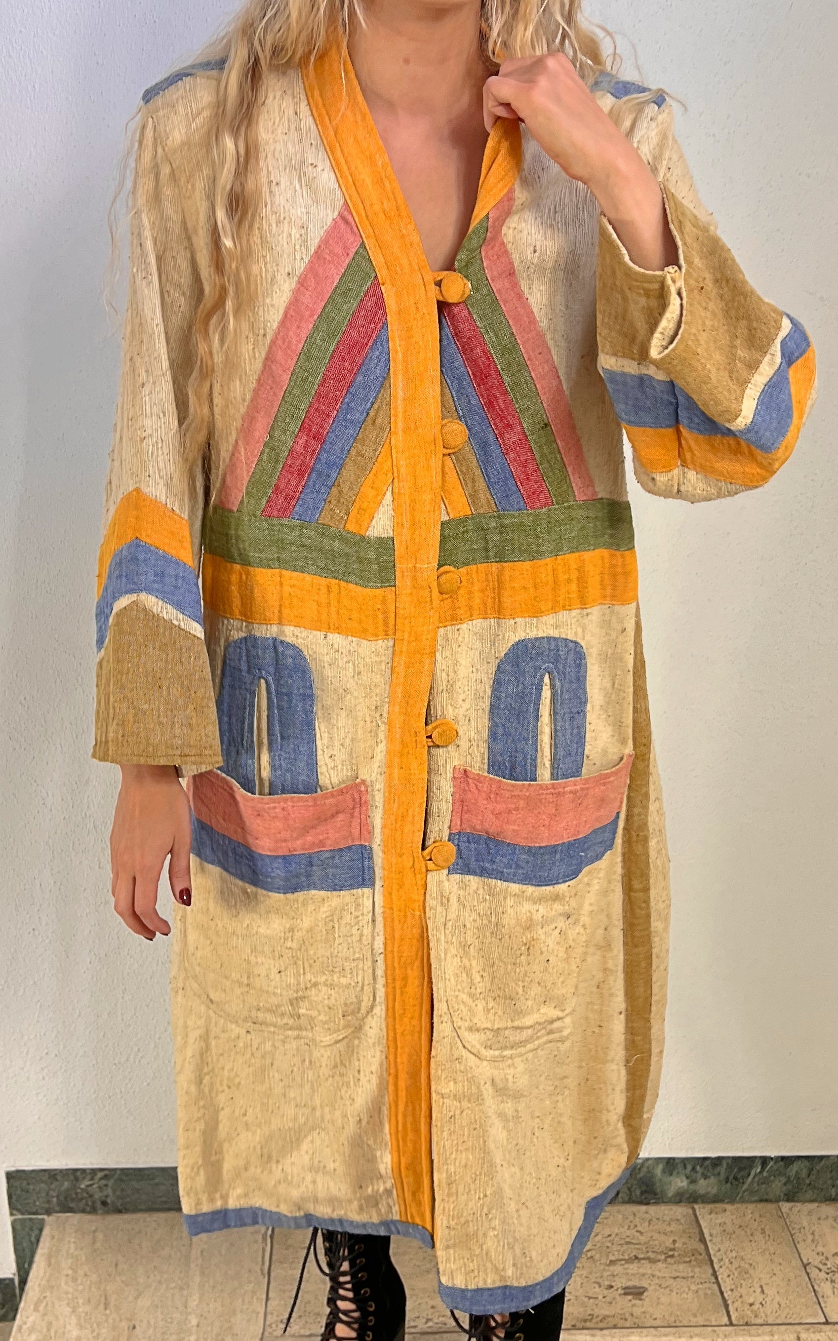 Vintage 70s Lotos Cotton Patchwork Coat