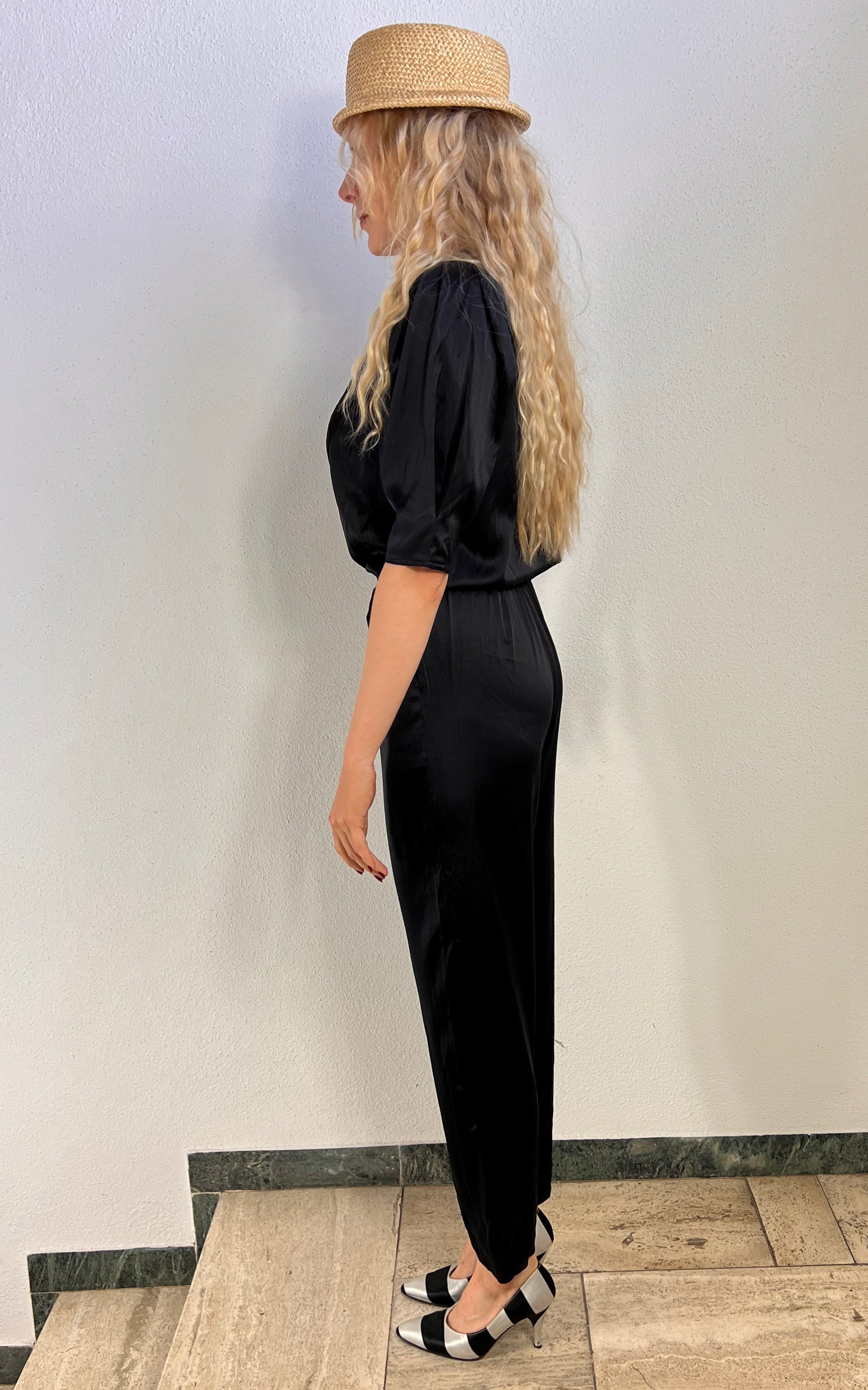 Vintage Black Silk Jumpsuit