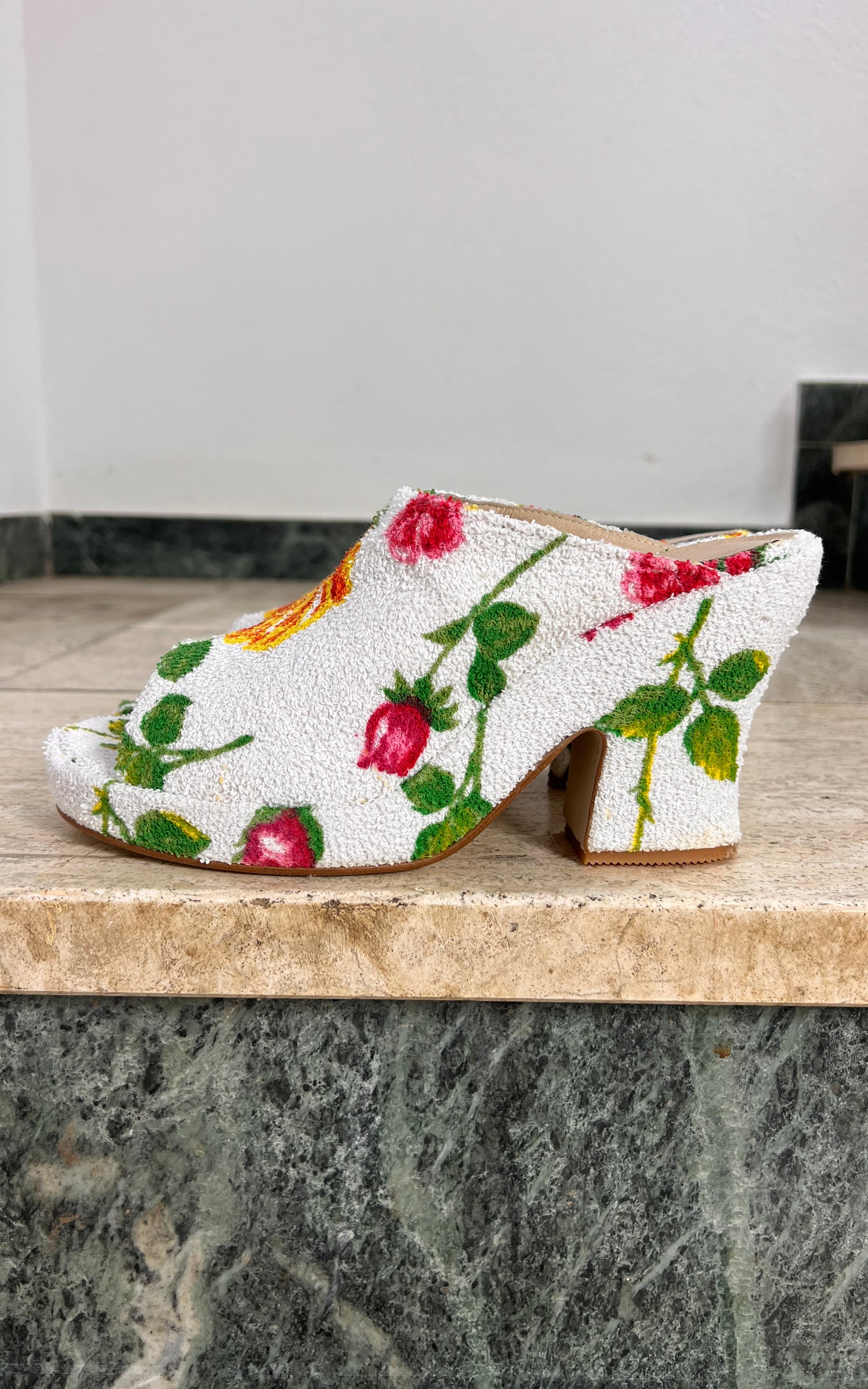 Vintage 90s Red or Dead Floral Mules 40