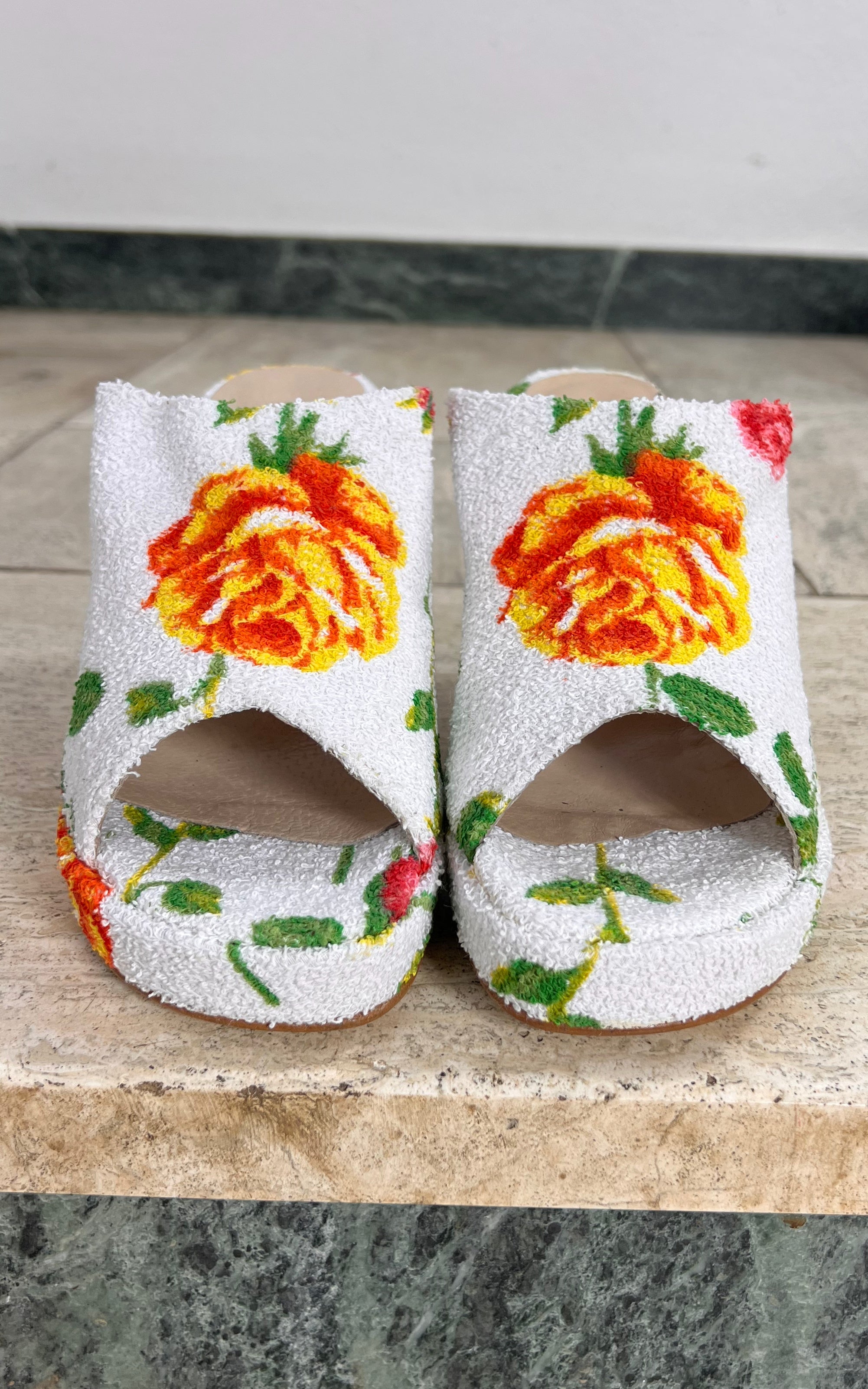 Vintage 90s Red or Dead Floral Mules 40