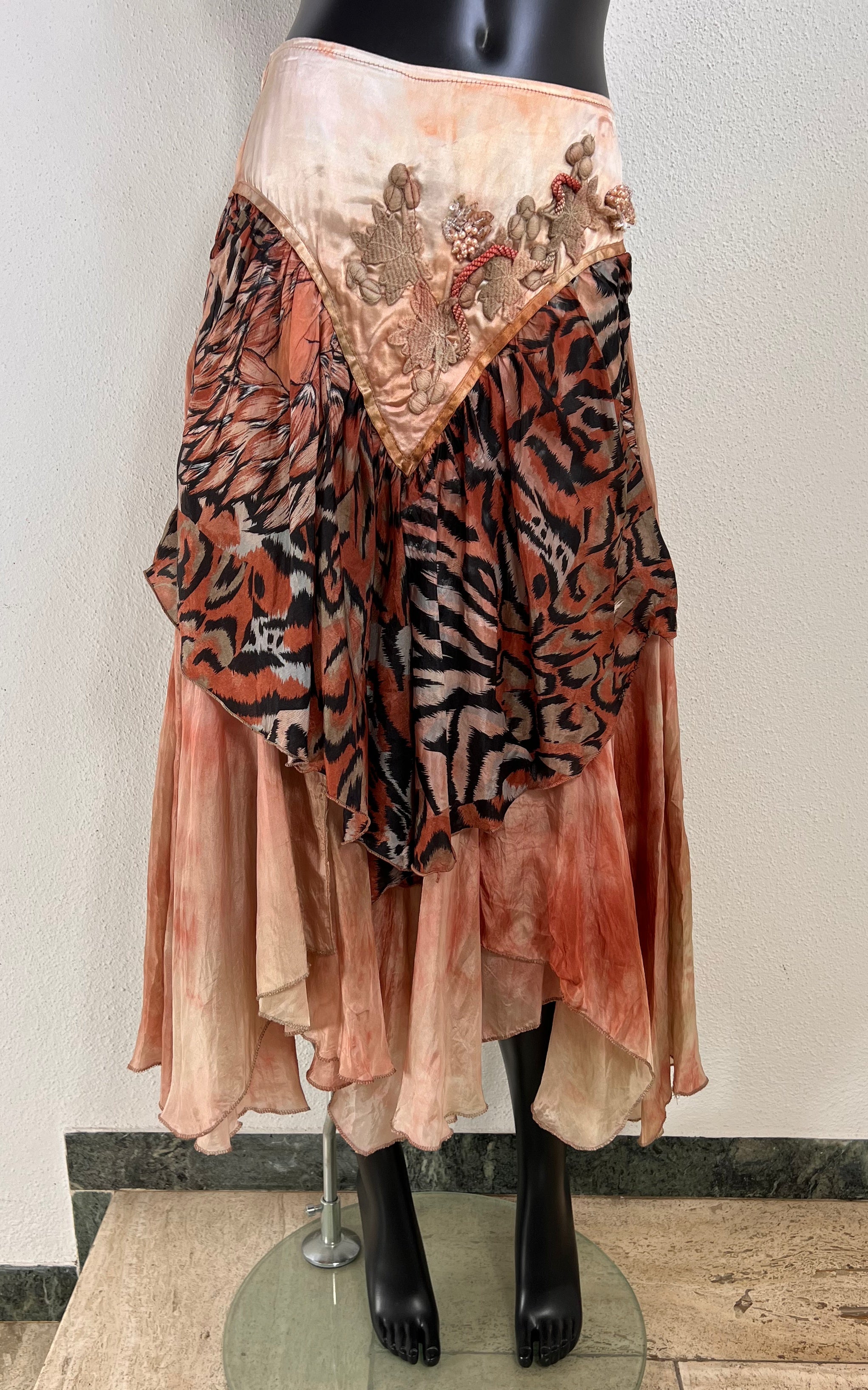 Vintage 80s Silk Embroidery Skirt