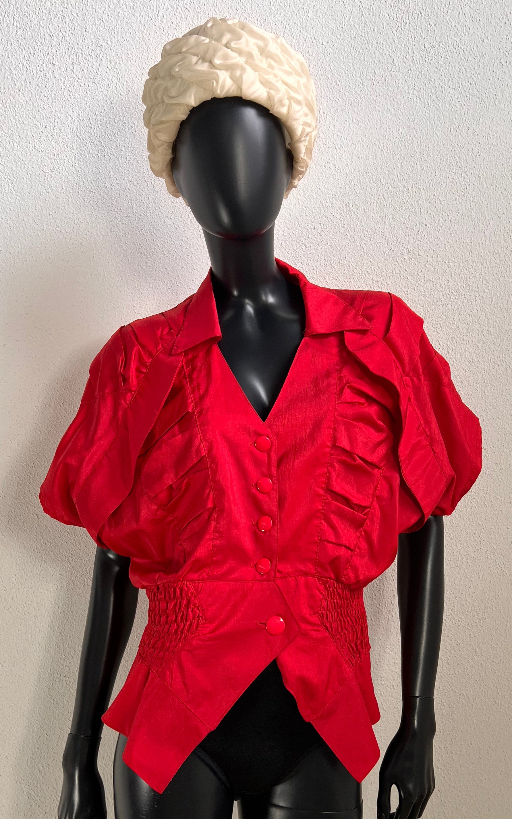Vintage 80s Cherry Red Ruffle Blouse