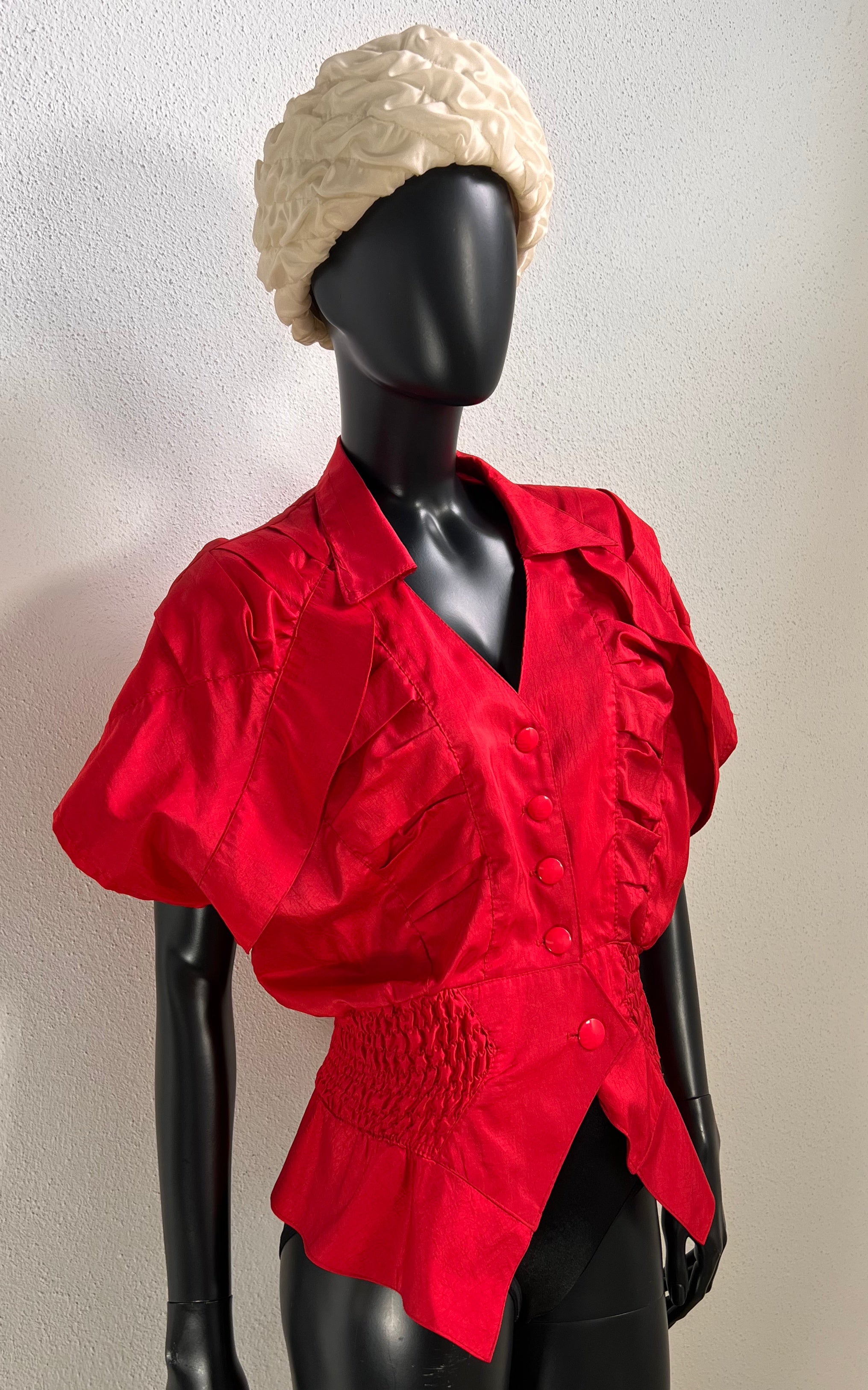 Vintage 80s Cherry Red Ruffle Blouse
