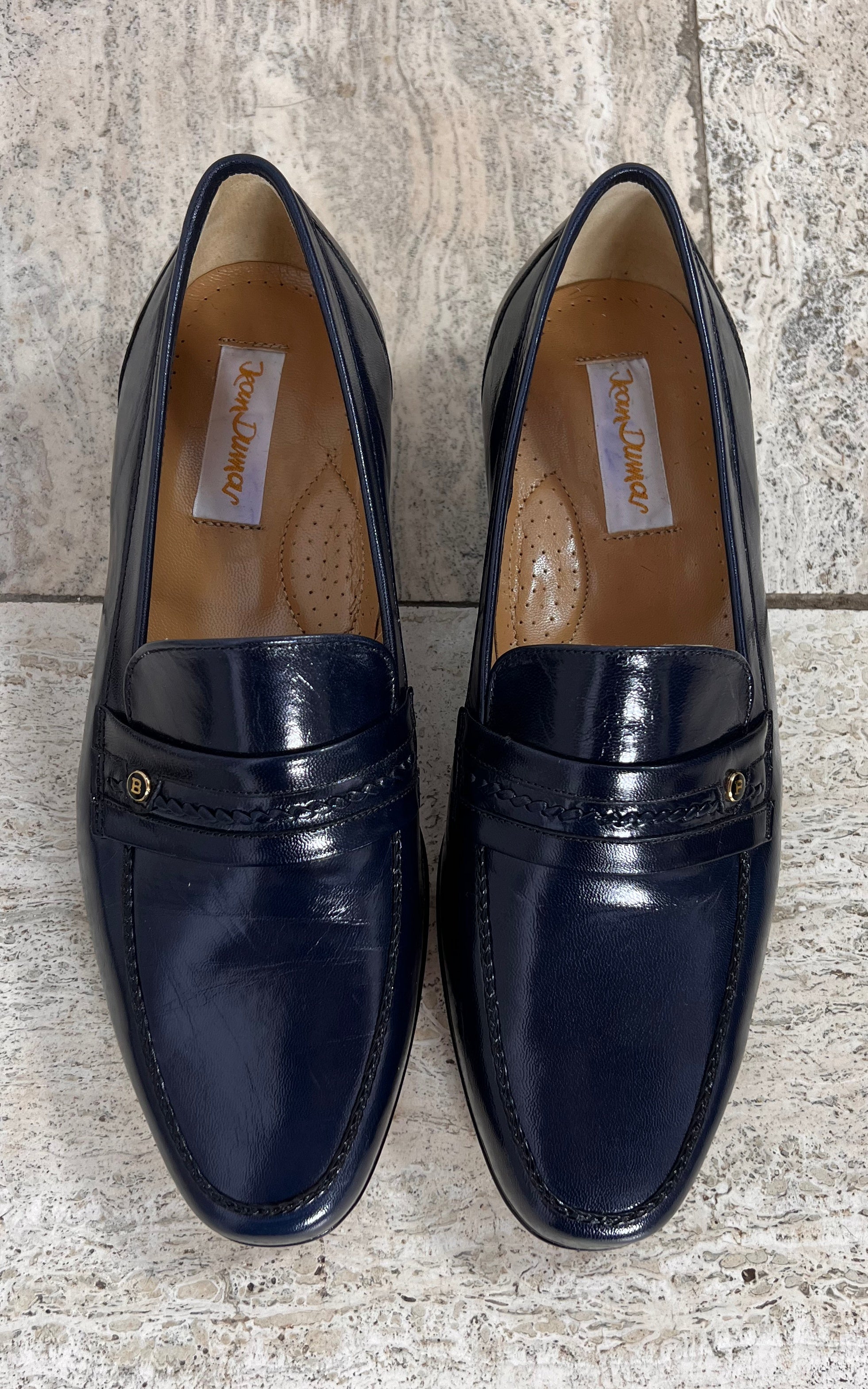 Vintage MENS Jean Dumas Navy Blue Leather Loafers 44