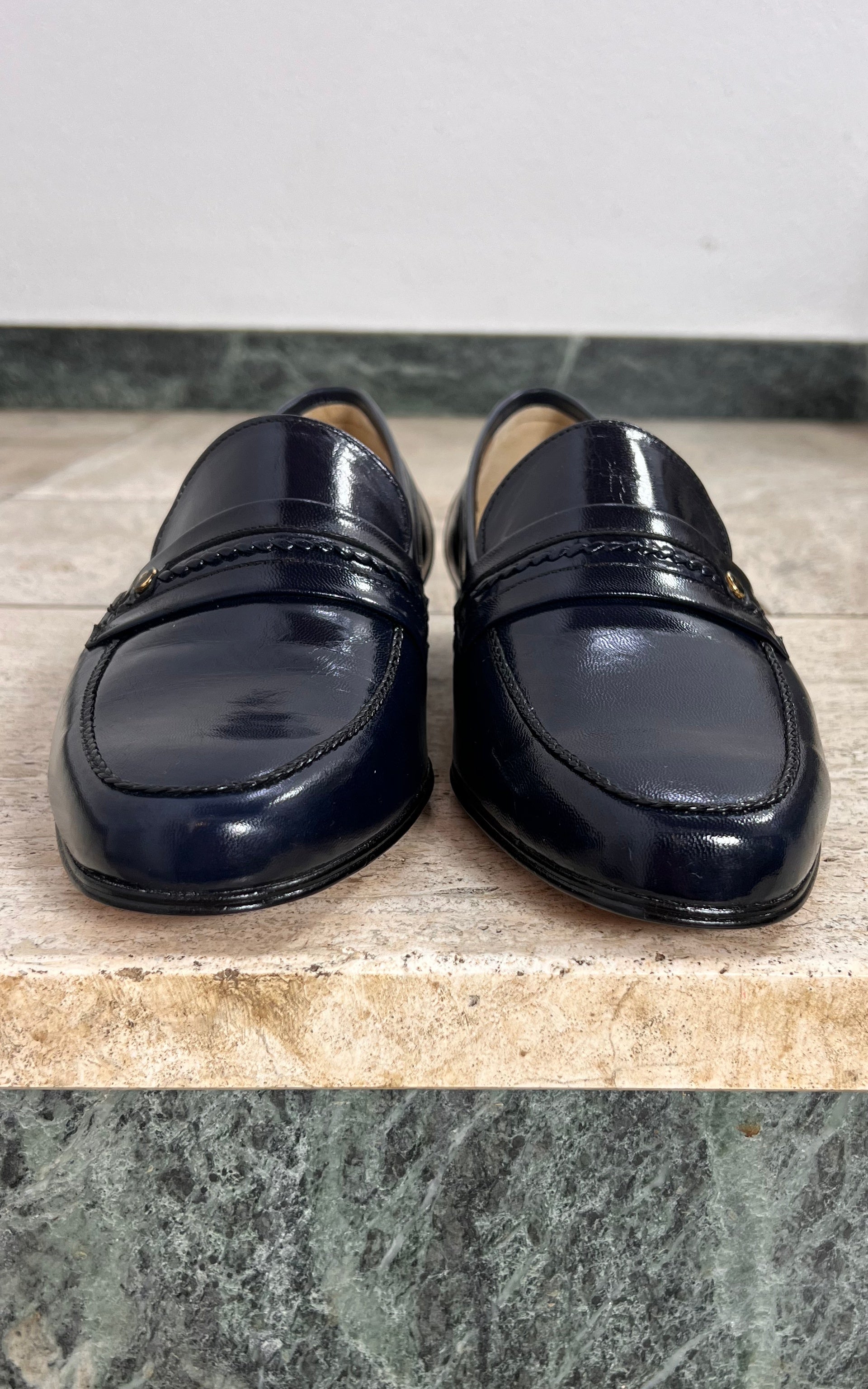 Vintage MENS Jean Dumas Navy Blue Leather Loafers 44