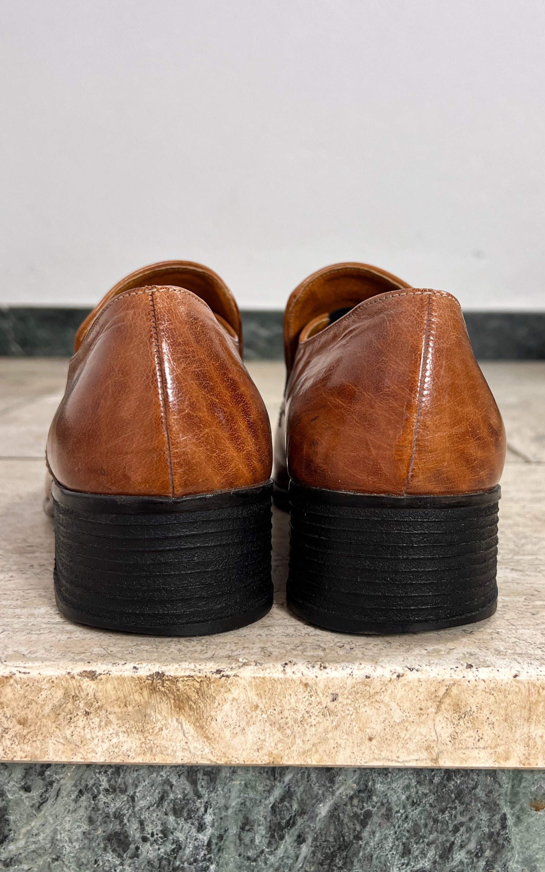 Vintage Mens 70s Leather Heeled Loafers 43