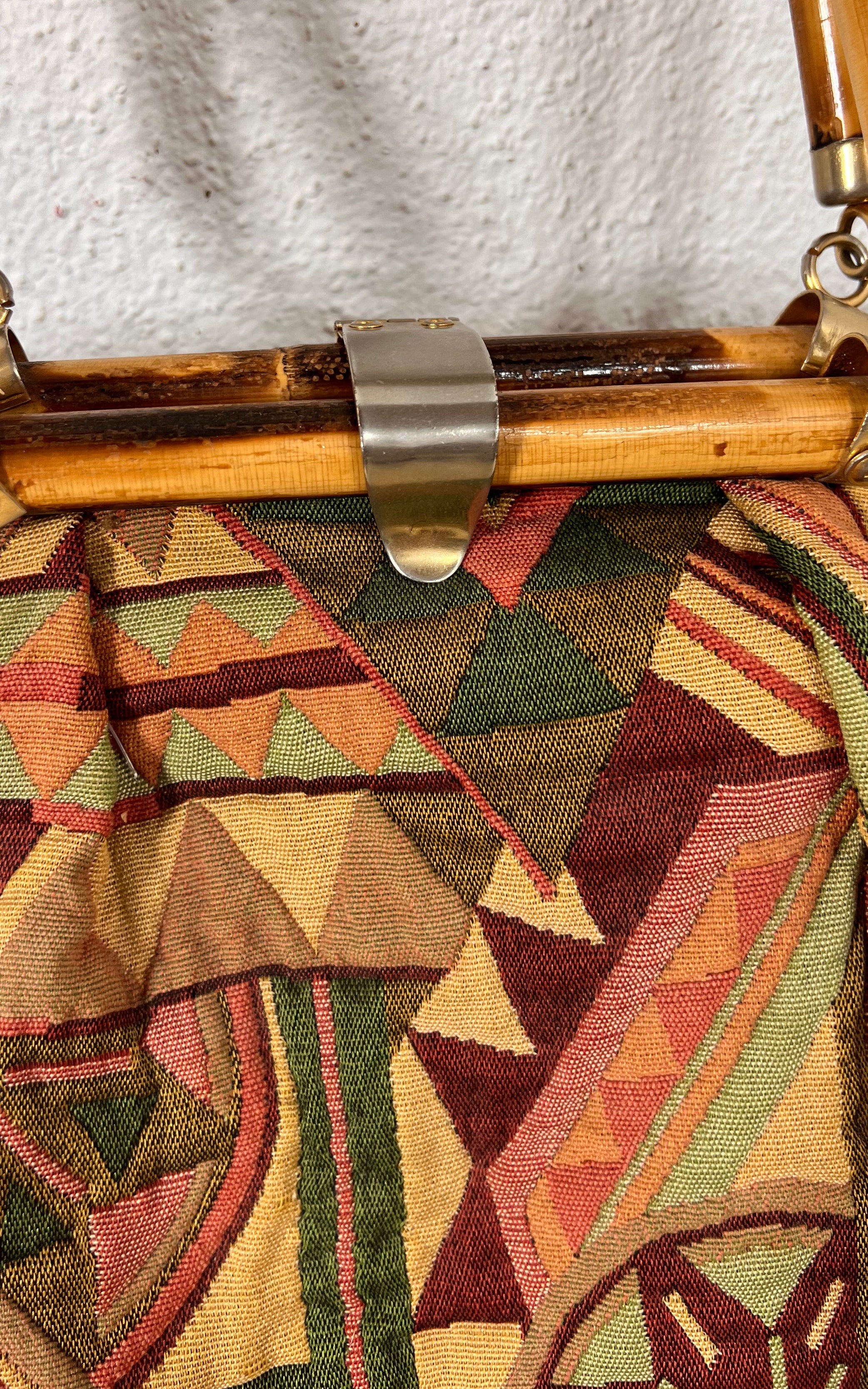 Vintage Tapestry Bamboo Handbag