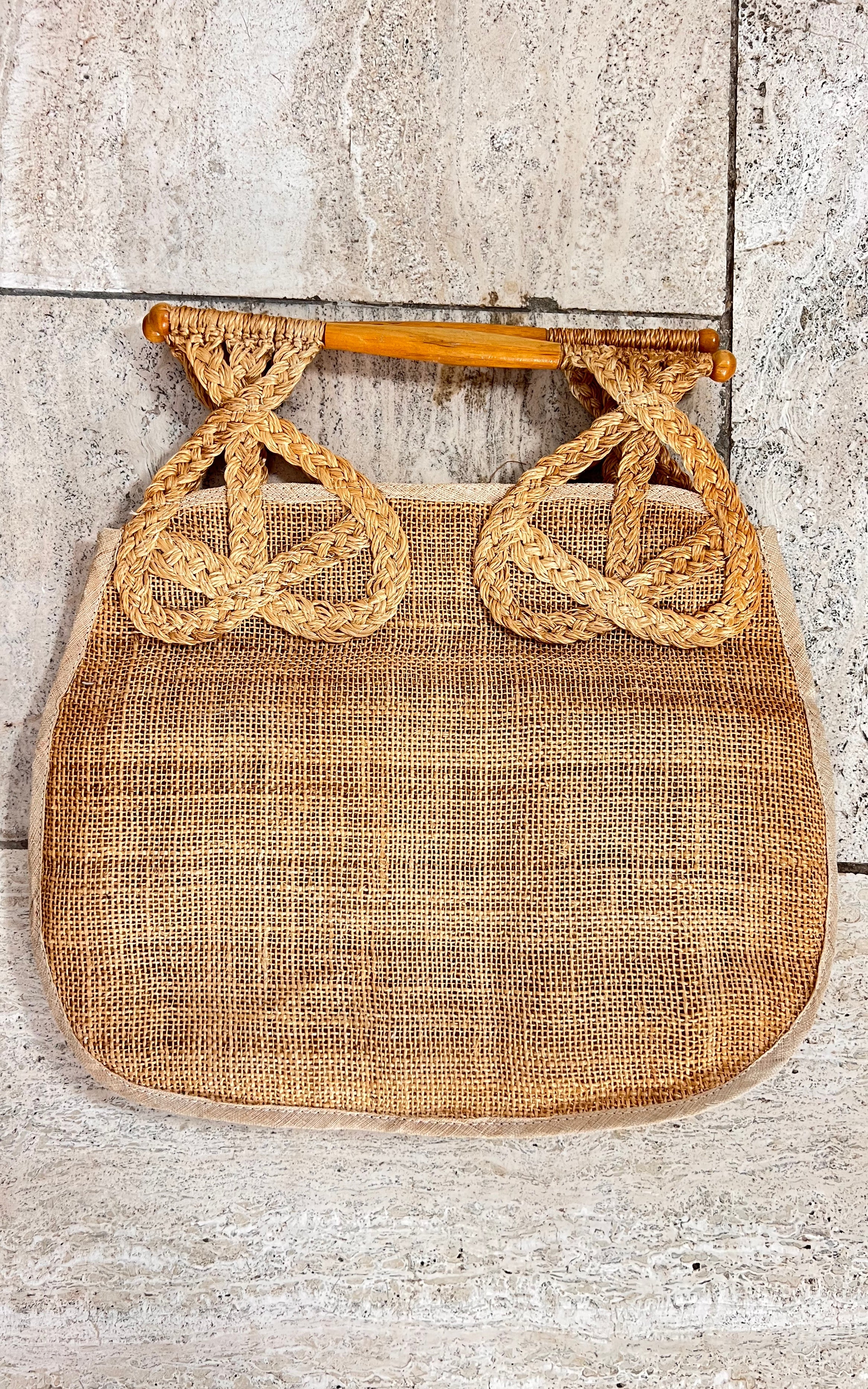 Vintage 70s Raffia Bamboo Handbag