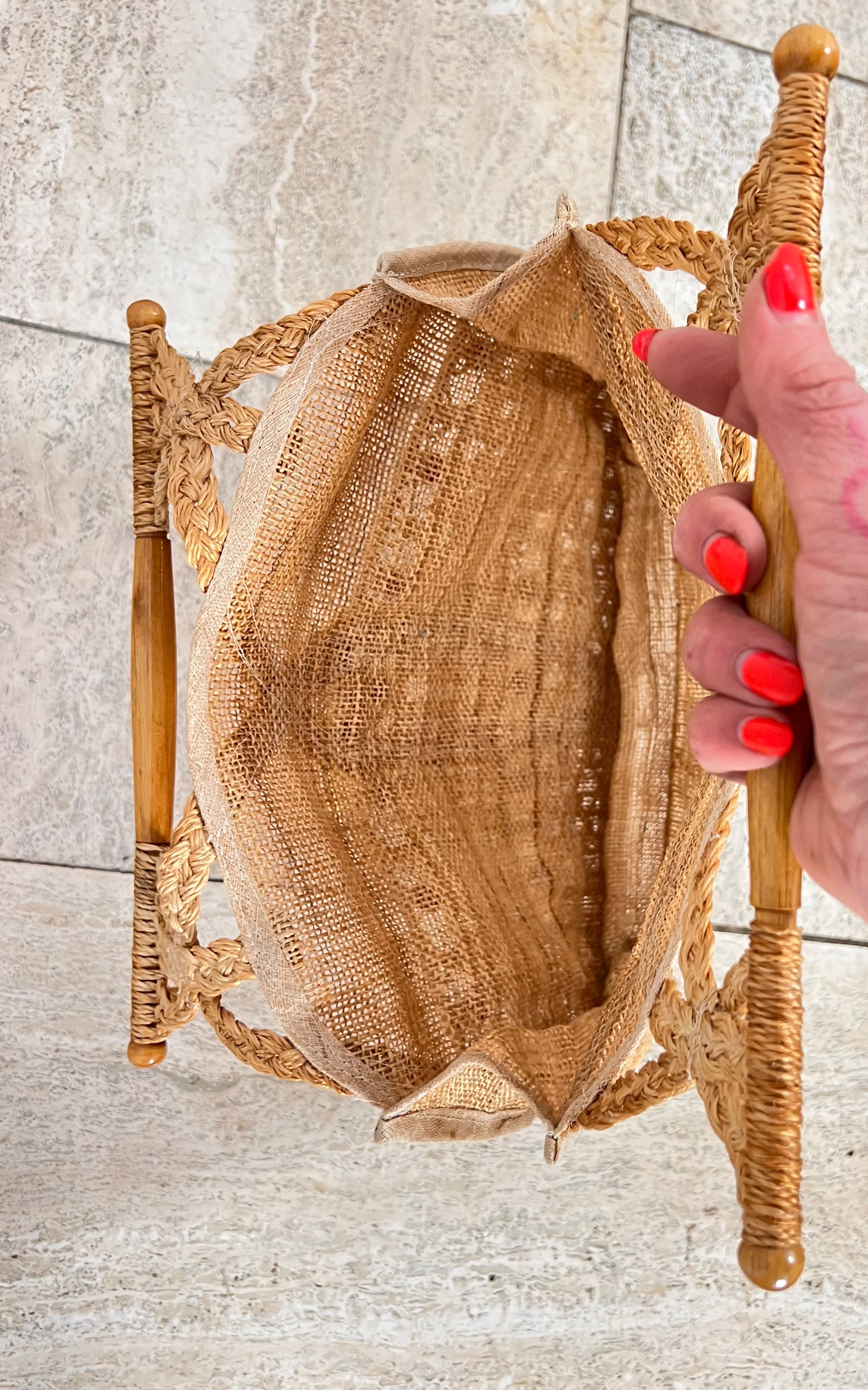 Vintage 70s Raffia Bamboo Handbag