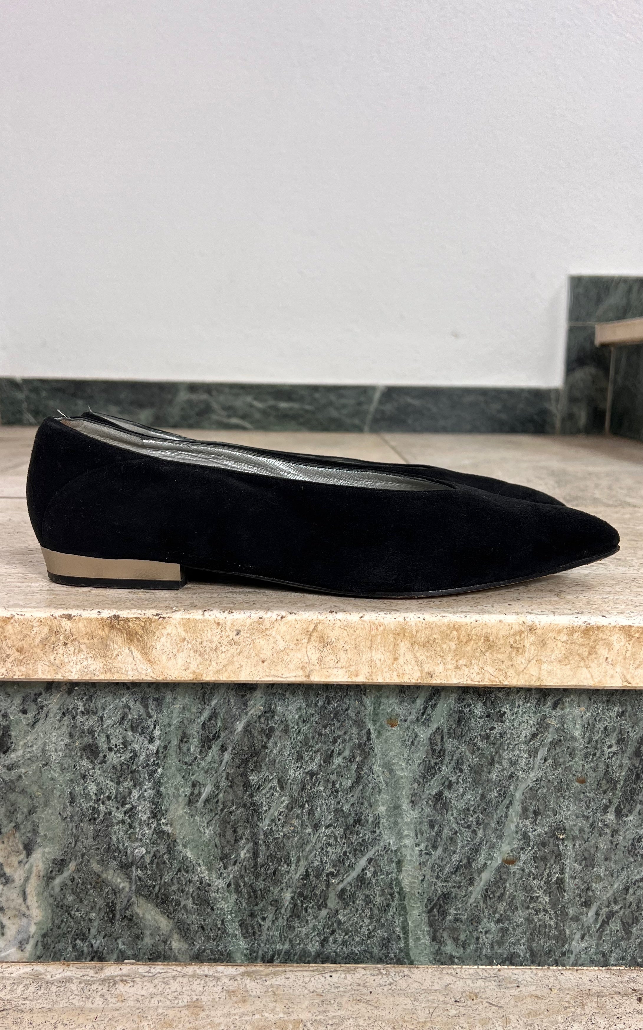 Vintage Laurel Black Suede Ballet Flats 40