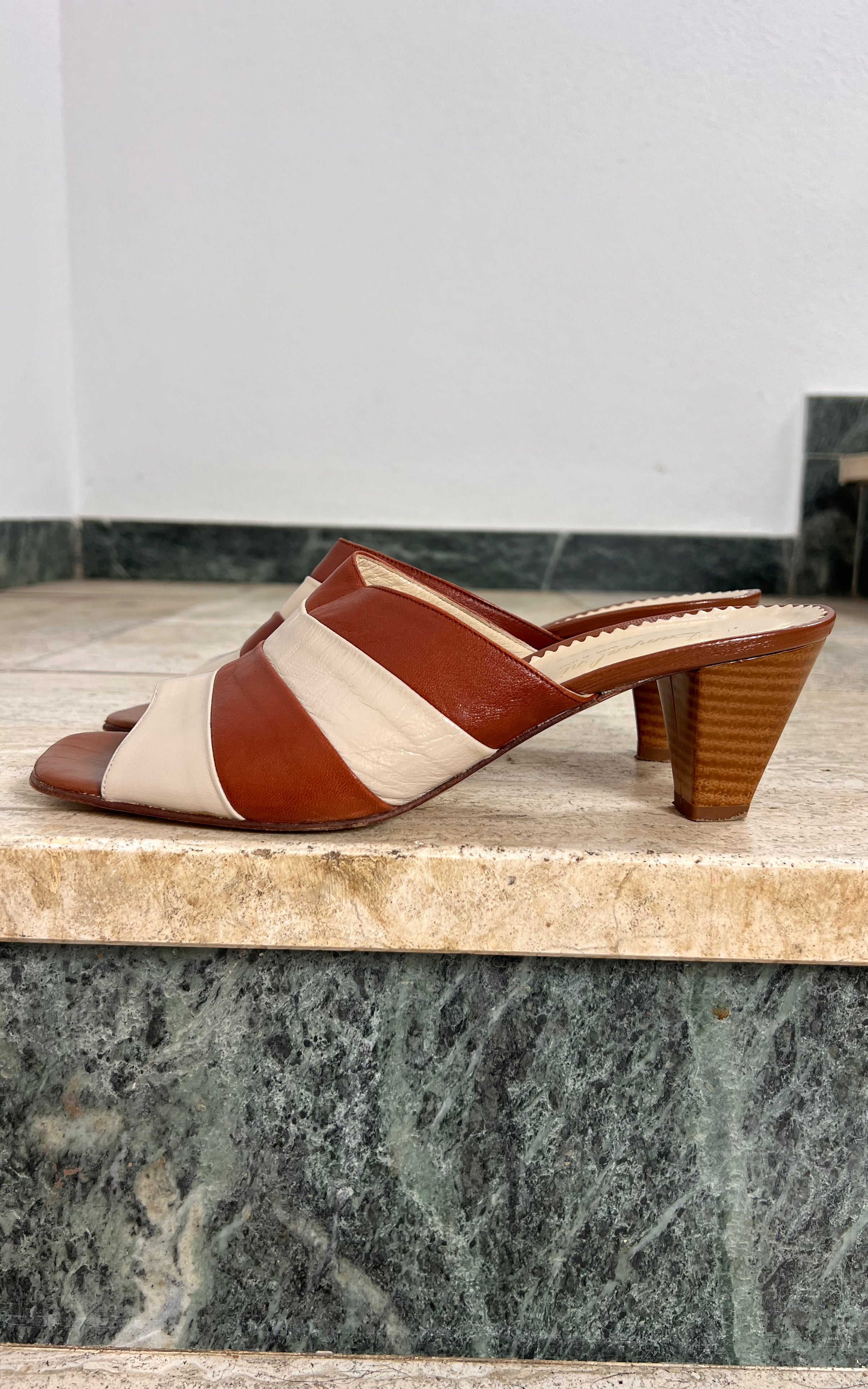 Vintage Italian Two-Tone Leather Mules 41
