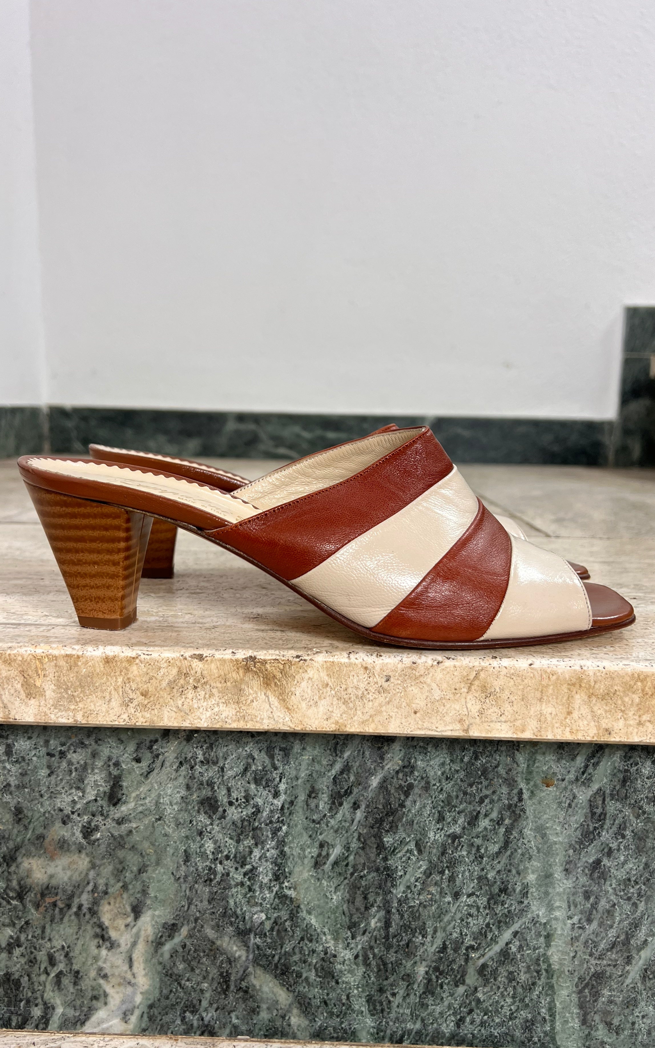 Vintage Italian Two-Tone Leather Mules 41