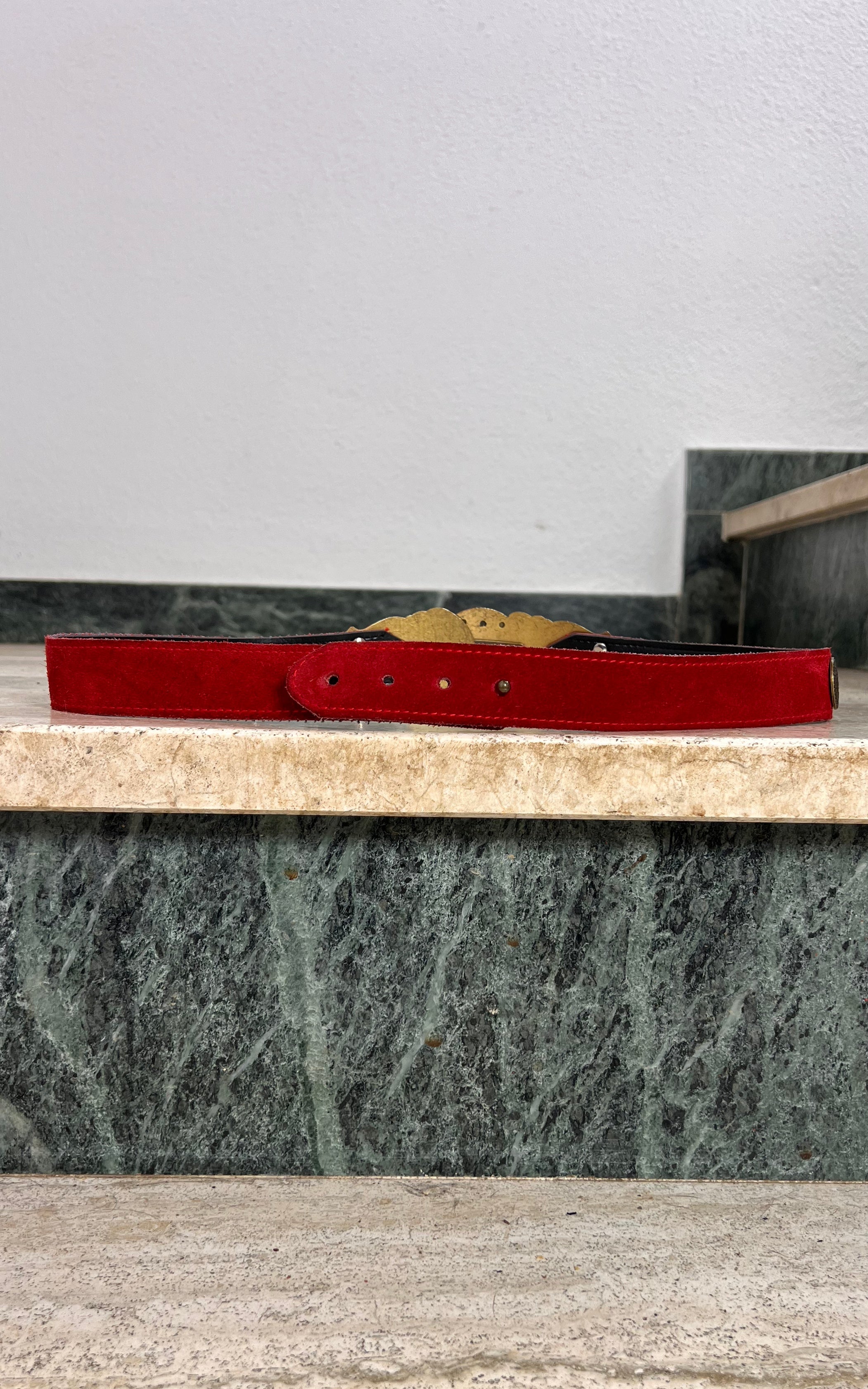 Vintage Red Suede & Ornate Brass Belt