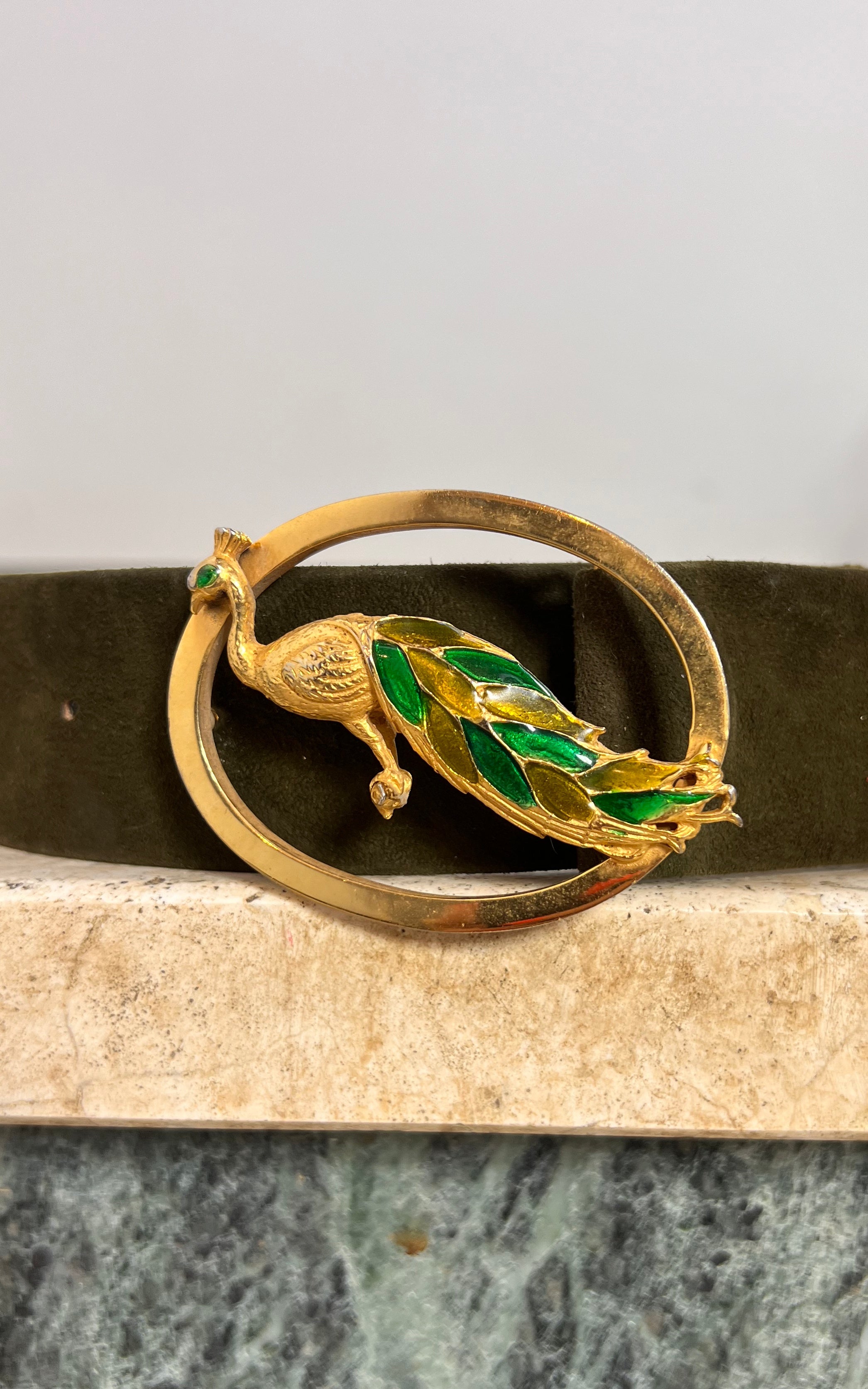 Vintage Suede Olive Peacock Belt