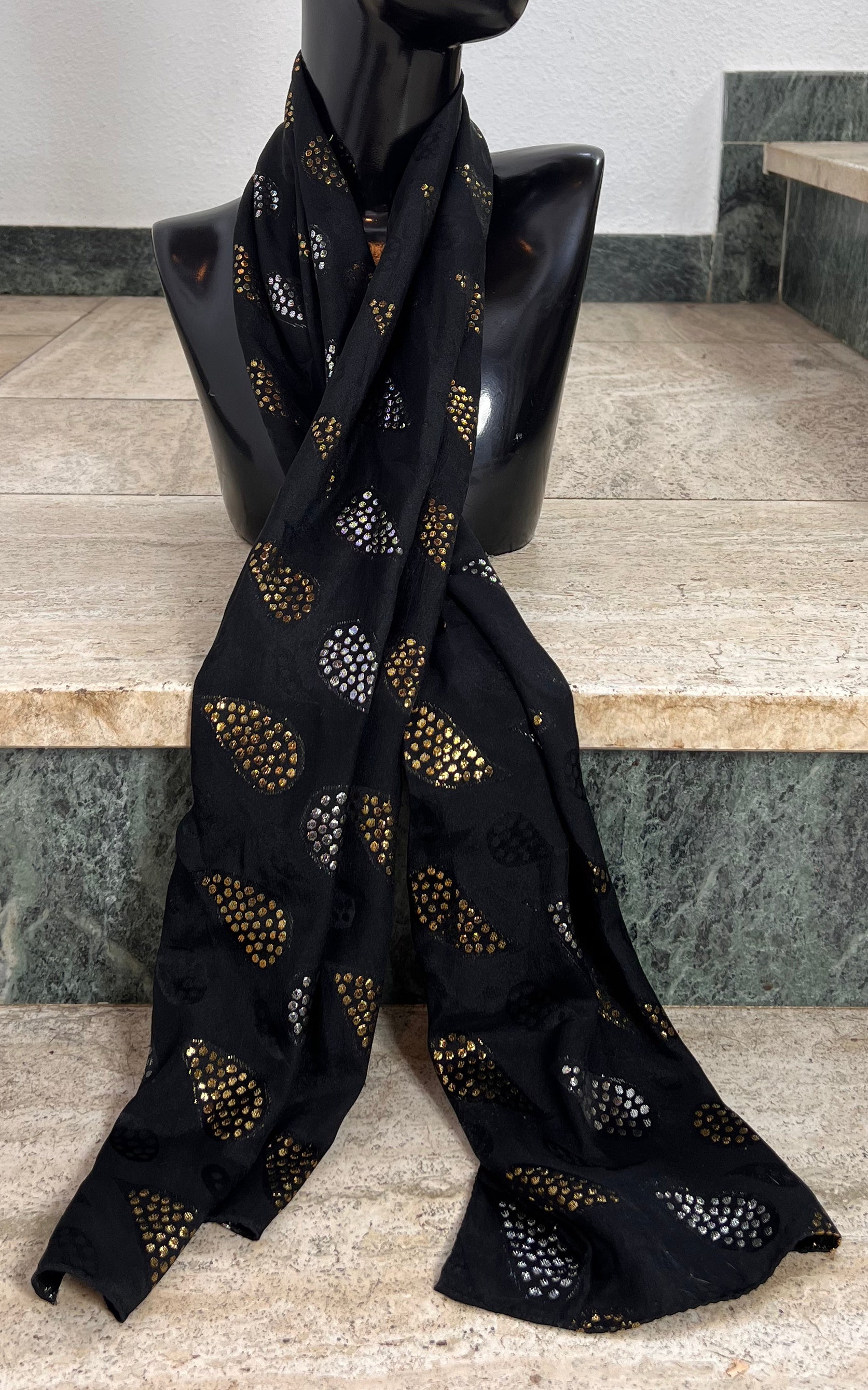 Vintage Lame and Silk Paisley Skinny Scarf