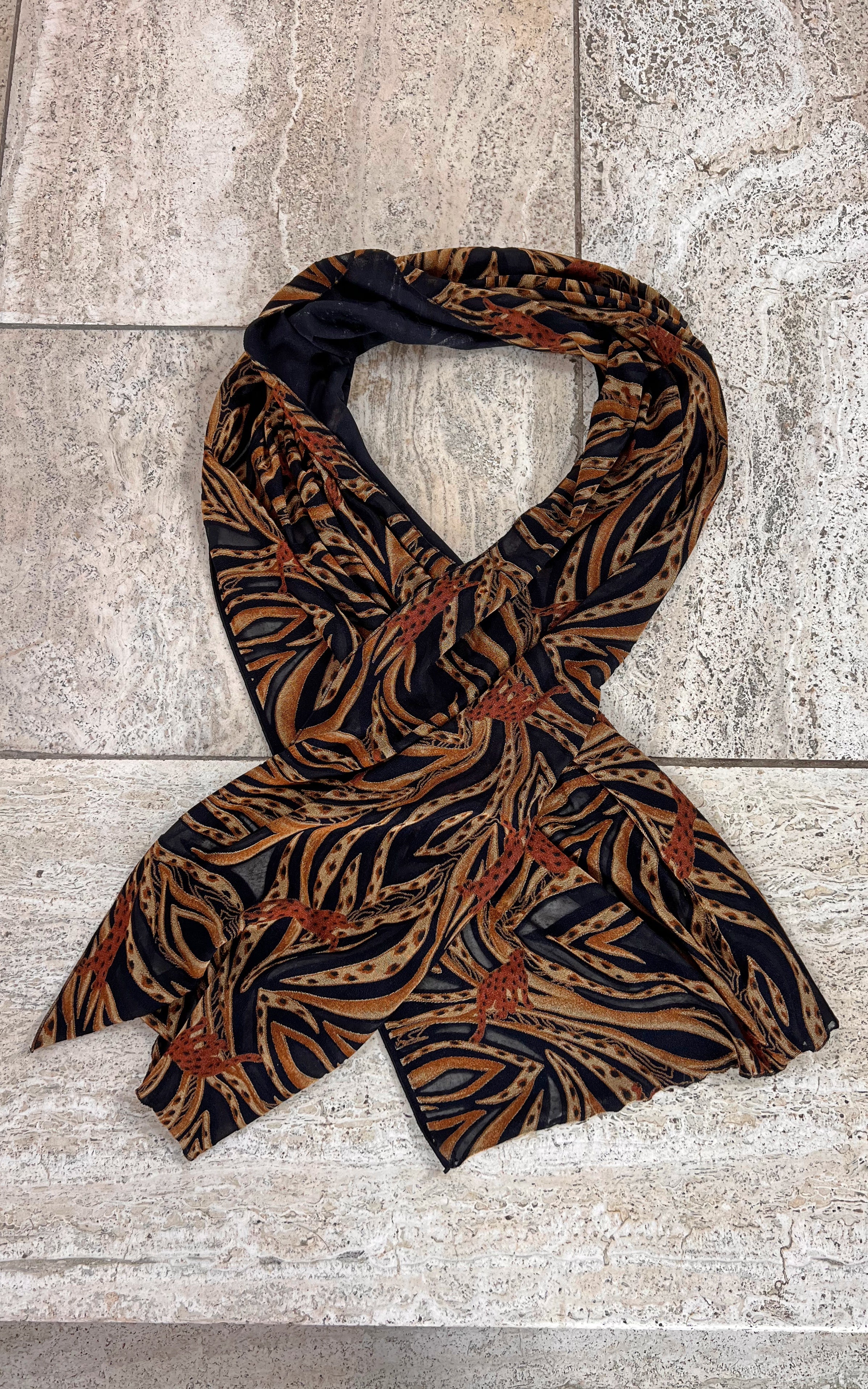 Vintage Burn Out Tiger Skinny Scarf