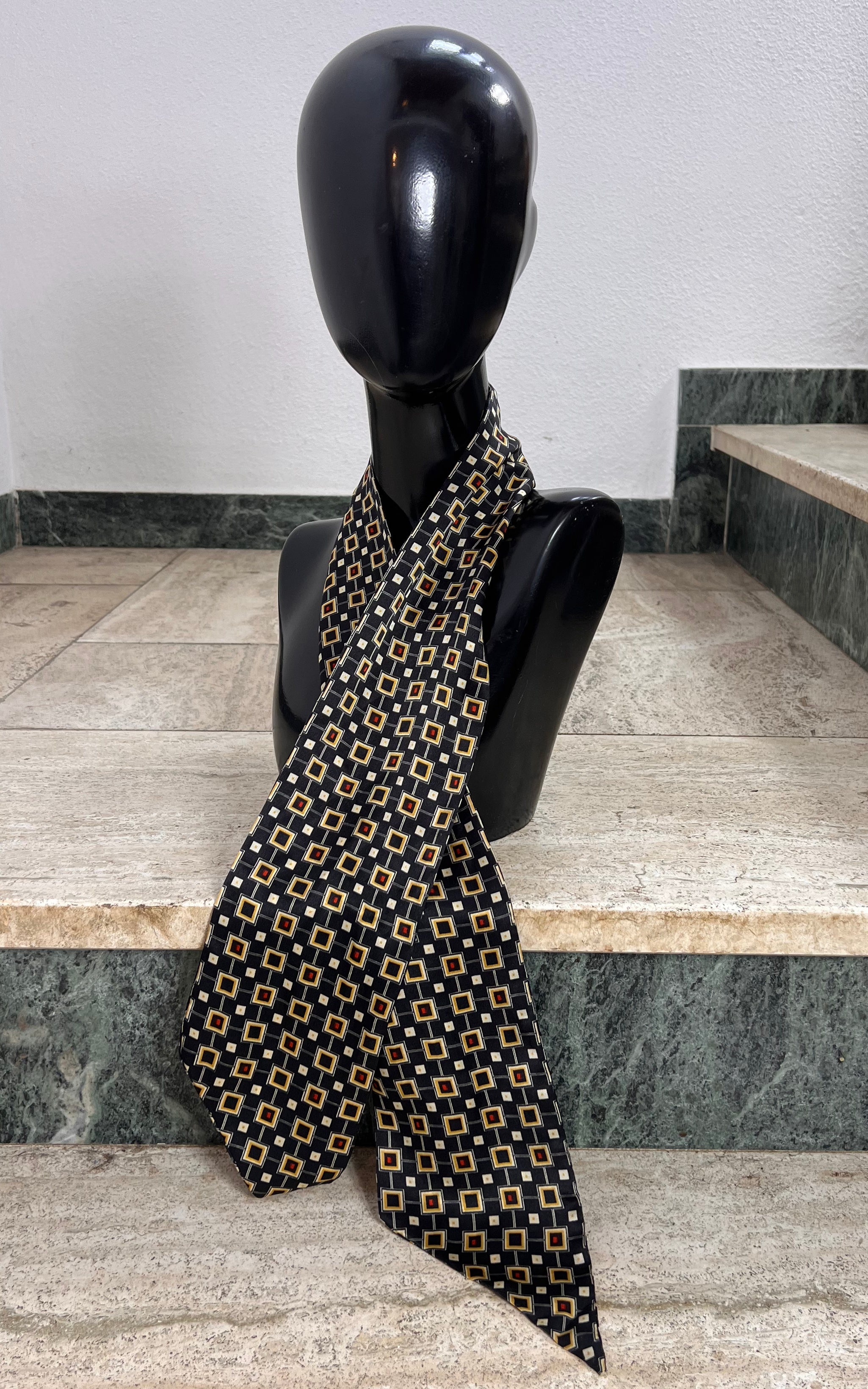 Vintage Geometric Silk  Skinny Scarf