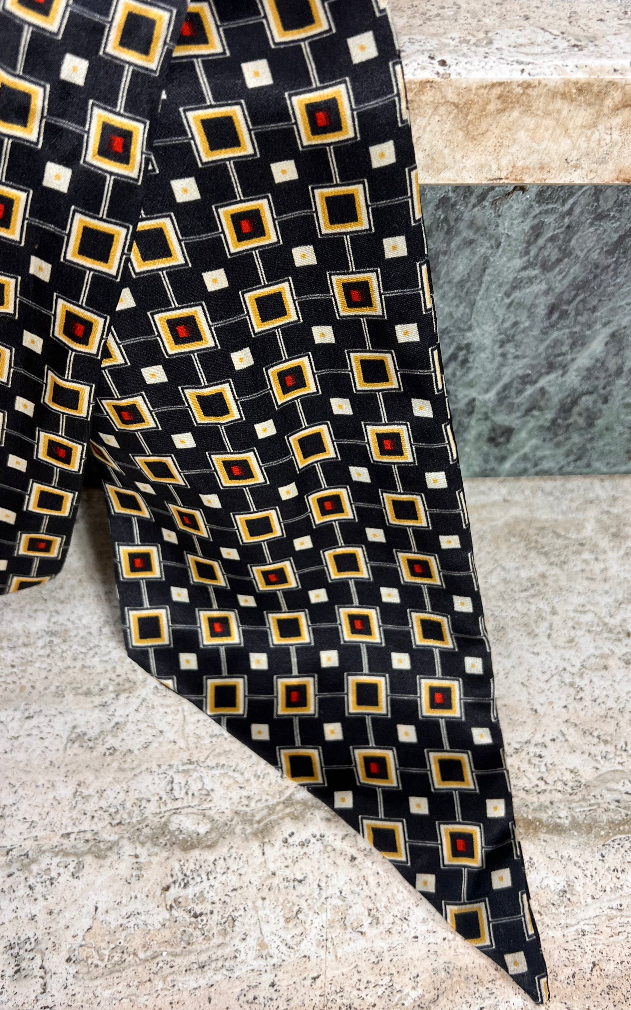 Vintage Geometric Silk  Skinny Scarf