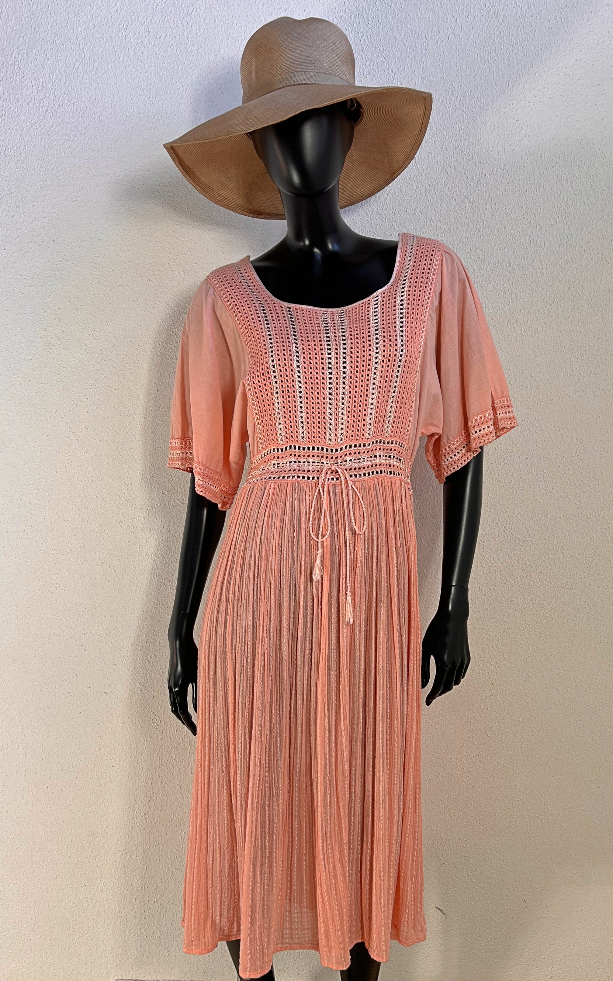 Vintage 70s Crochet Cotton Gauze Dress