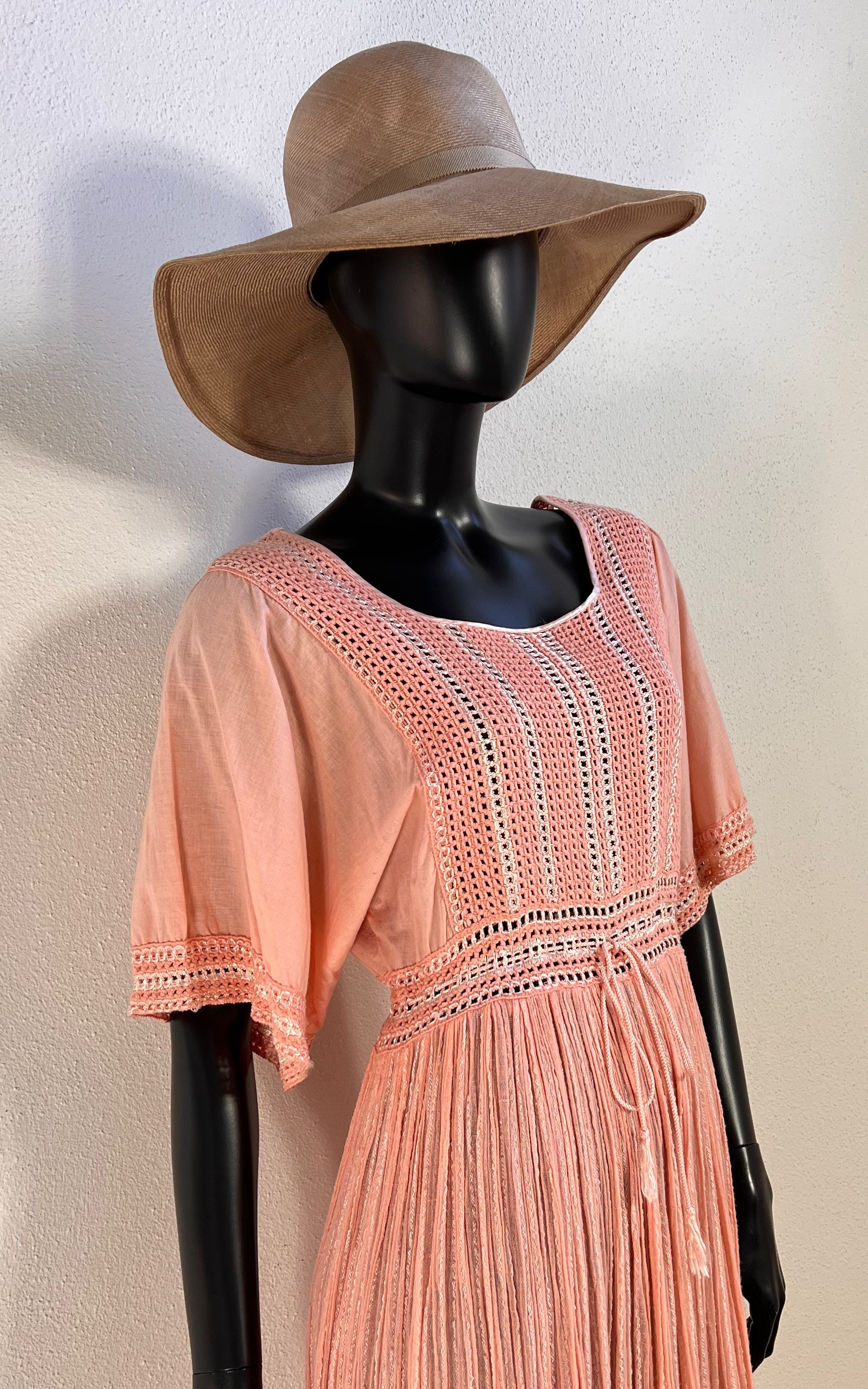 Vintage 70s Crochet Cotton Gauze Dress
