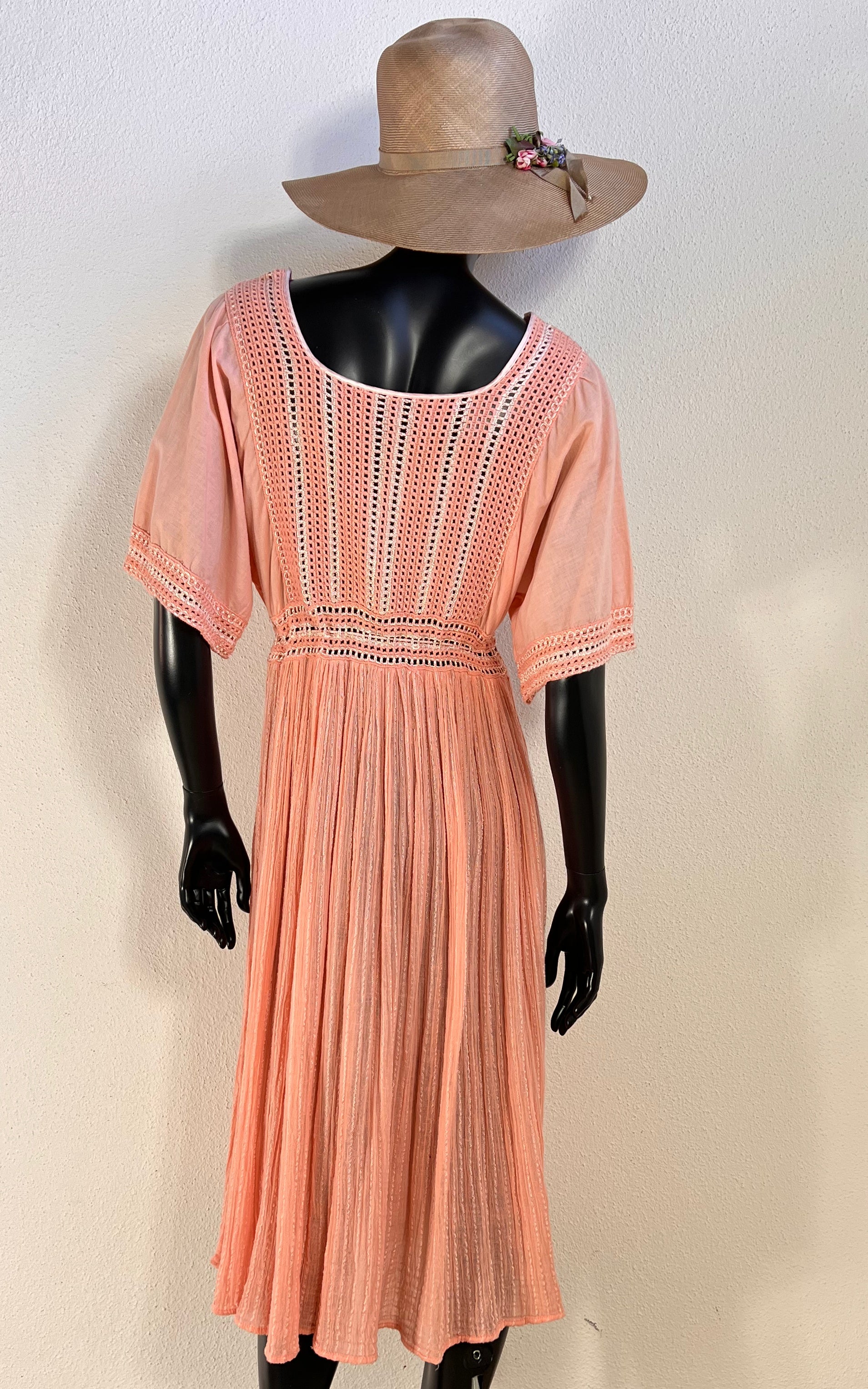 Vintage 70s Crochet Cotton Gauze Dress