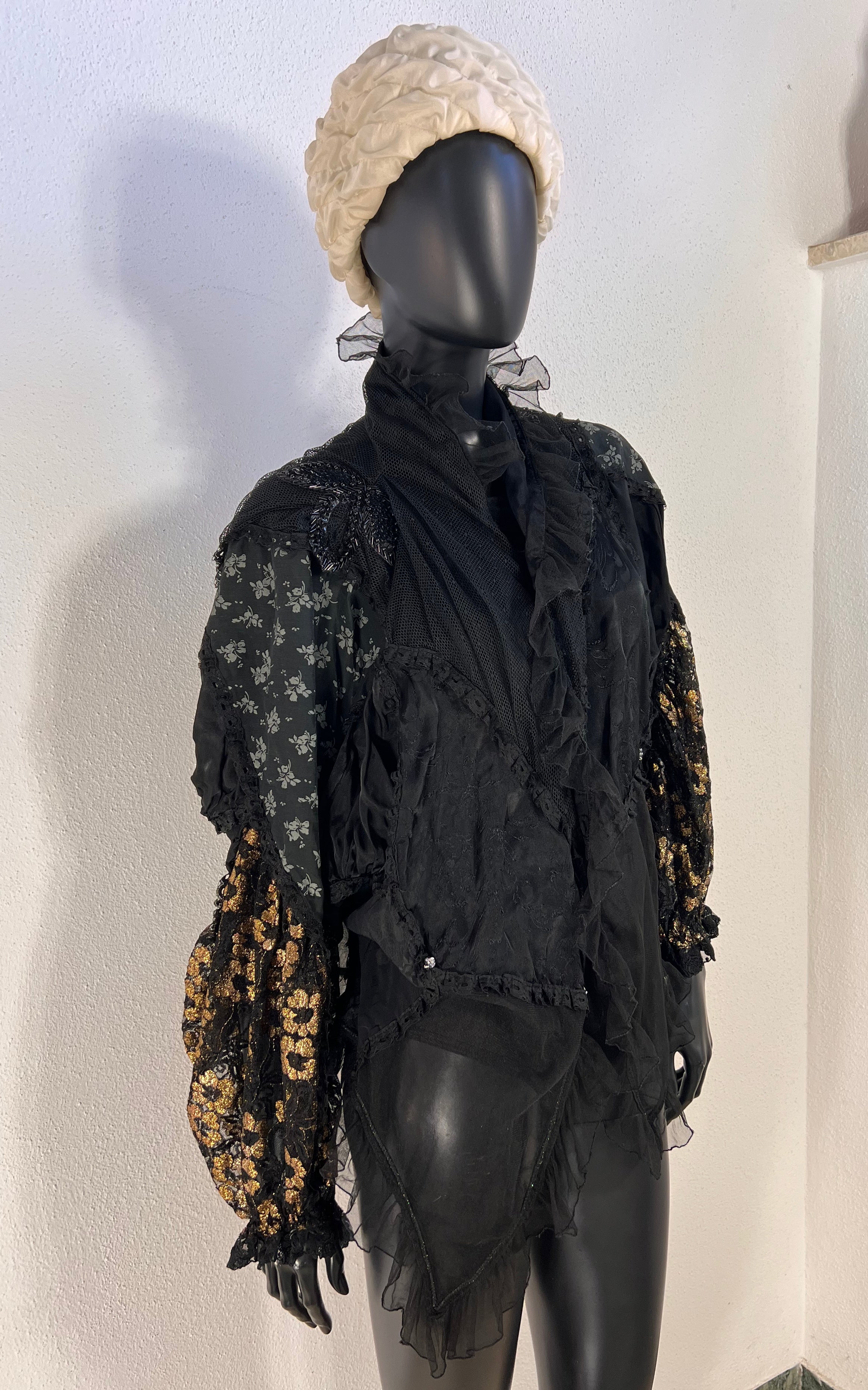 Vintage 80s Black Romantic Tulle Blouse