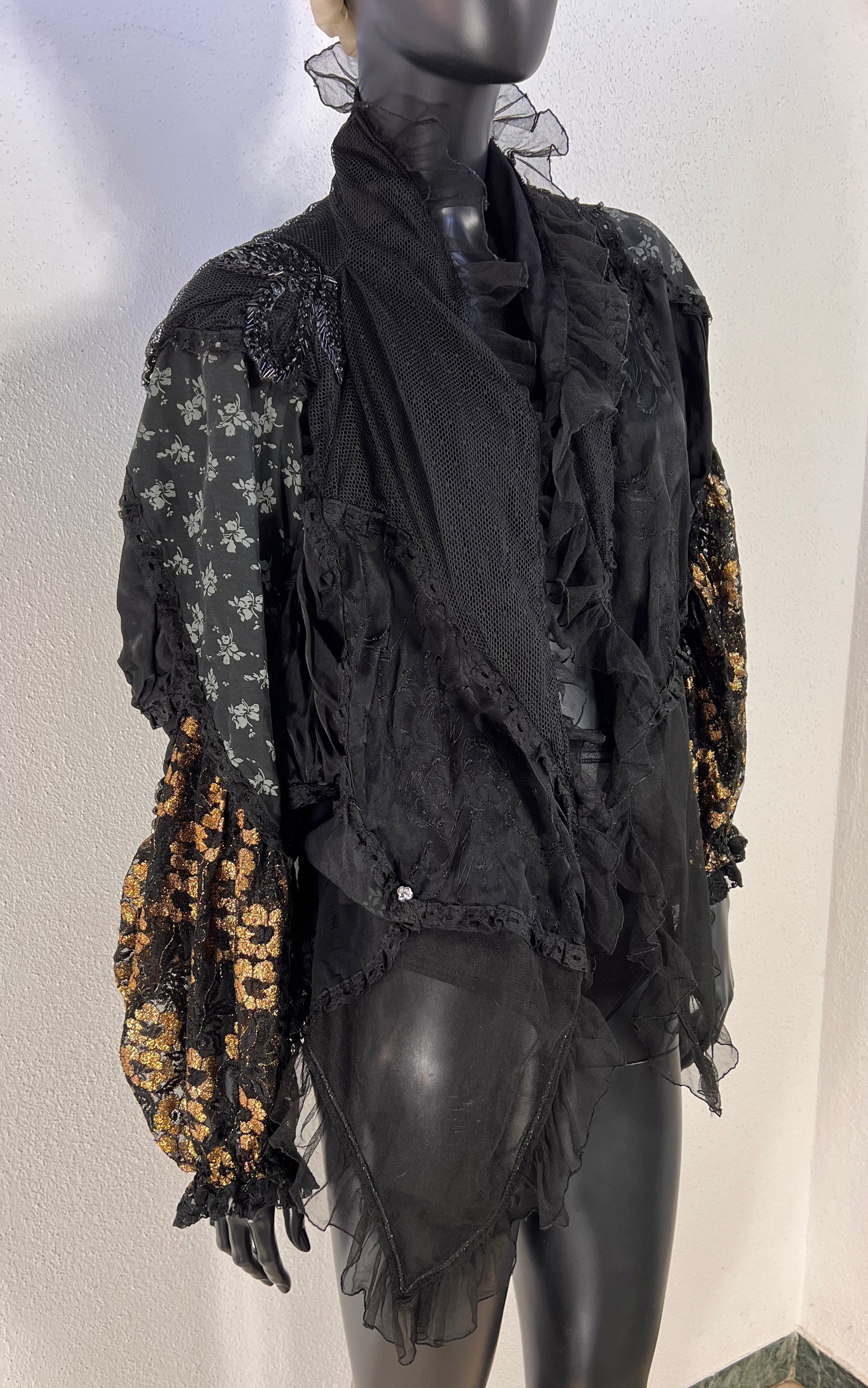 Vintage 80s Black Romantic Tulle Blouse