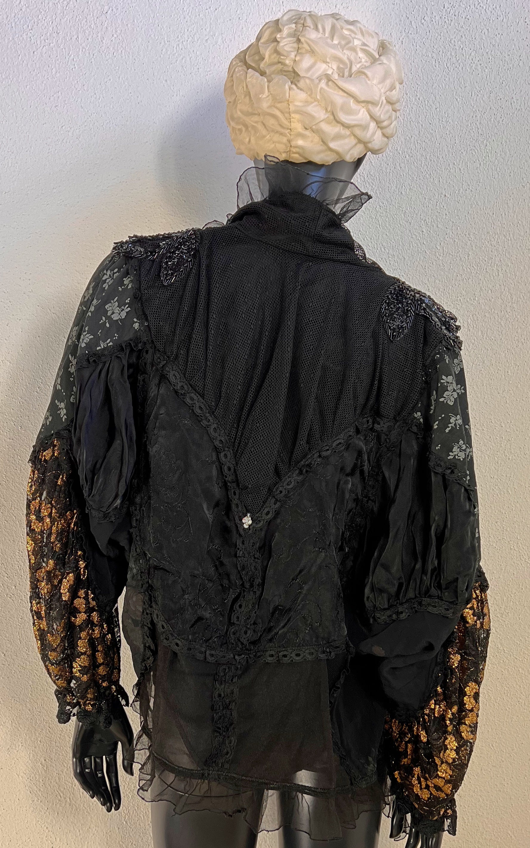 Vintage 80s Black Romantic Tulle Blouse