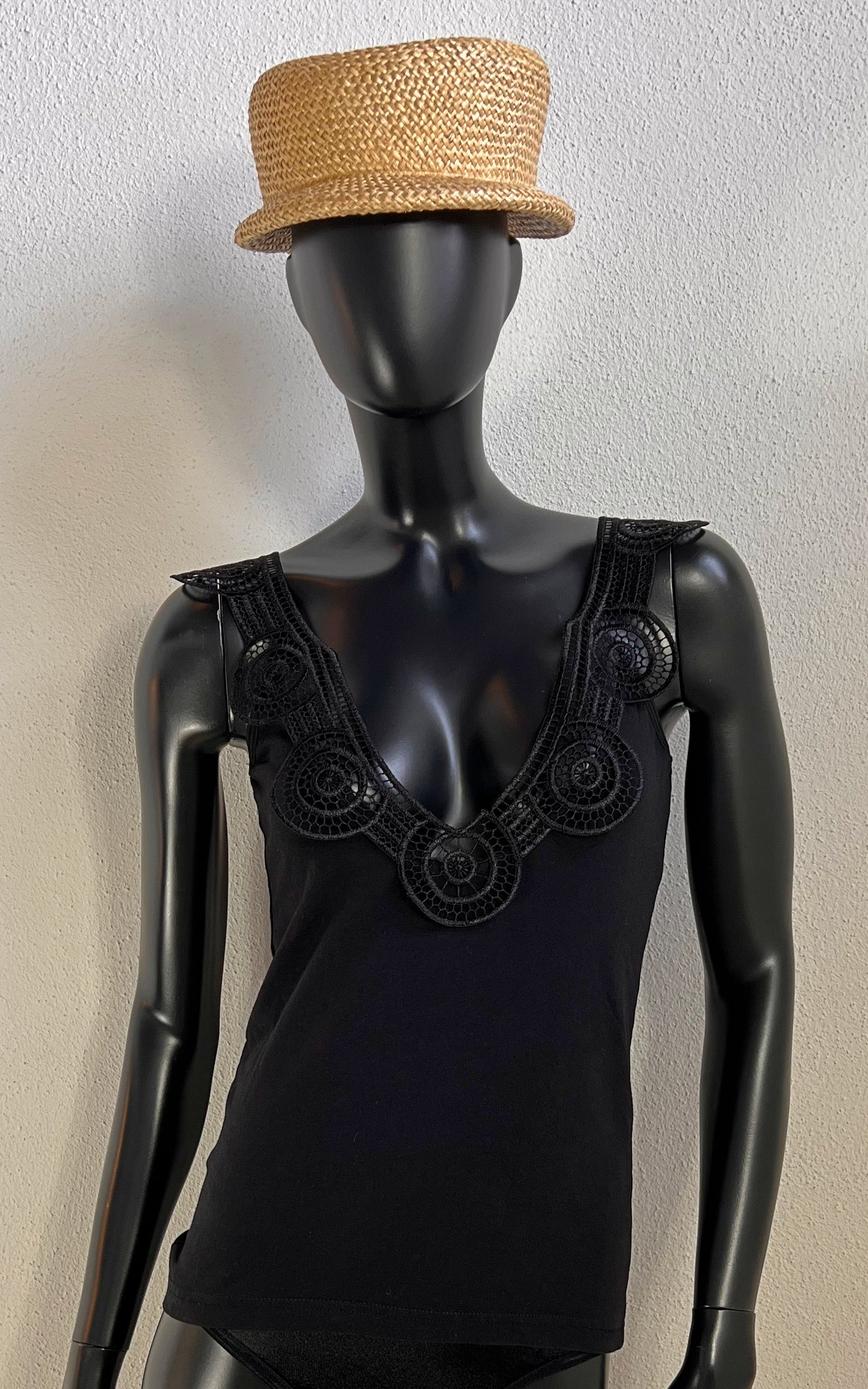 Vintage Black Crochet Trim Tank Top
