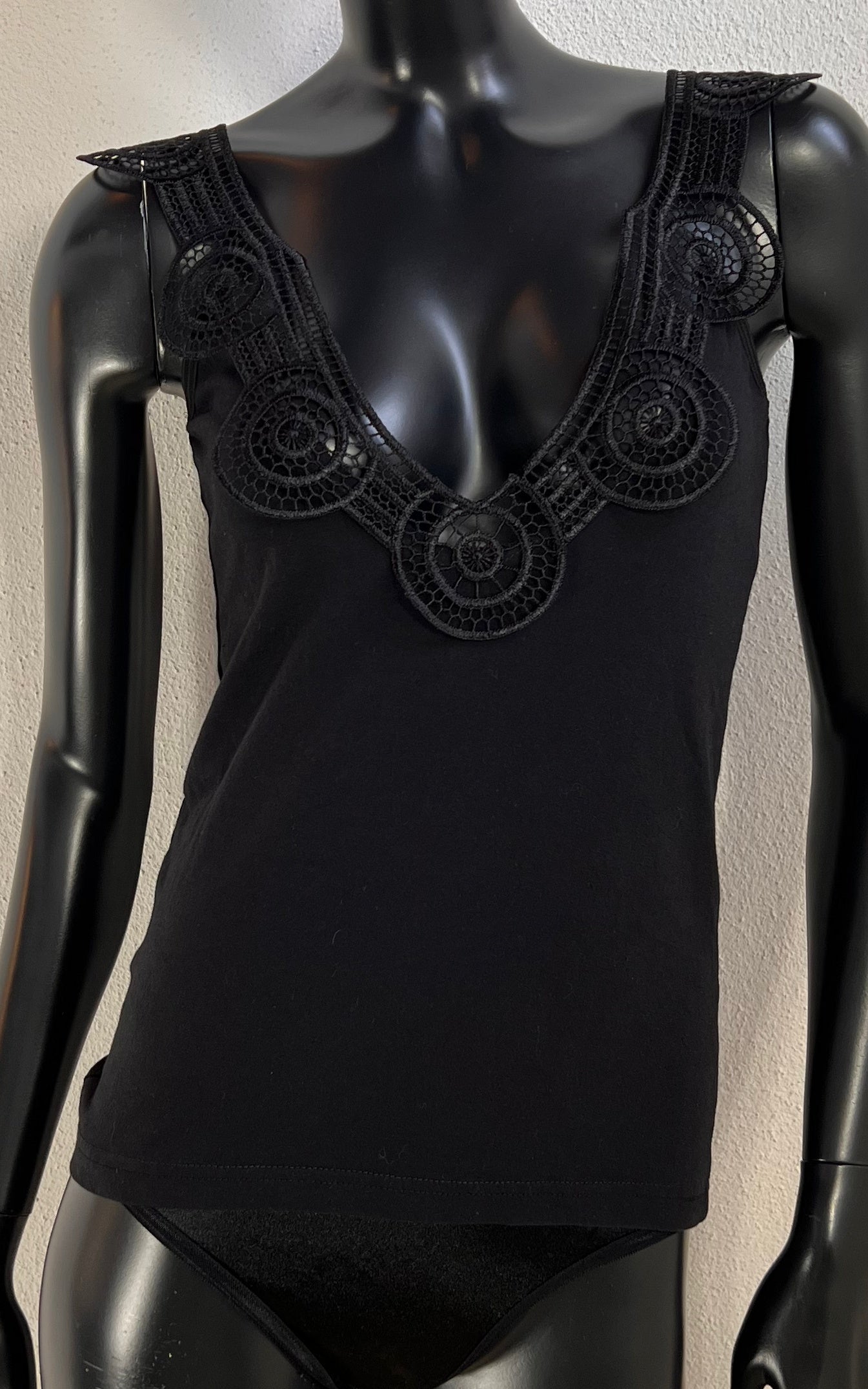 Vintage Black Crochet Trim Tank Top