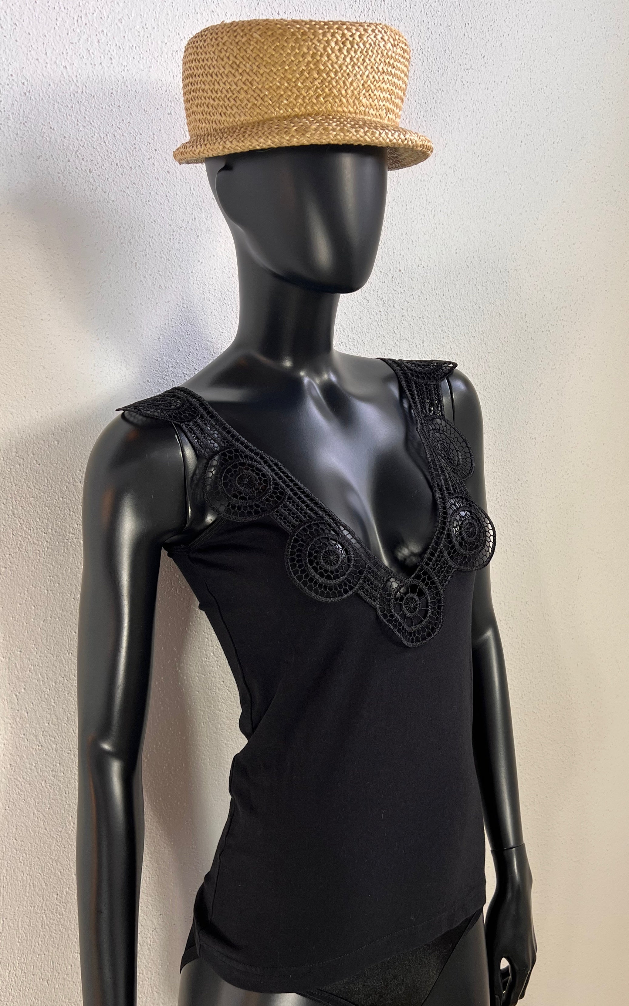 Vintage Black Crochet Trim Tank Top