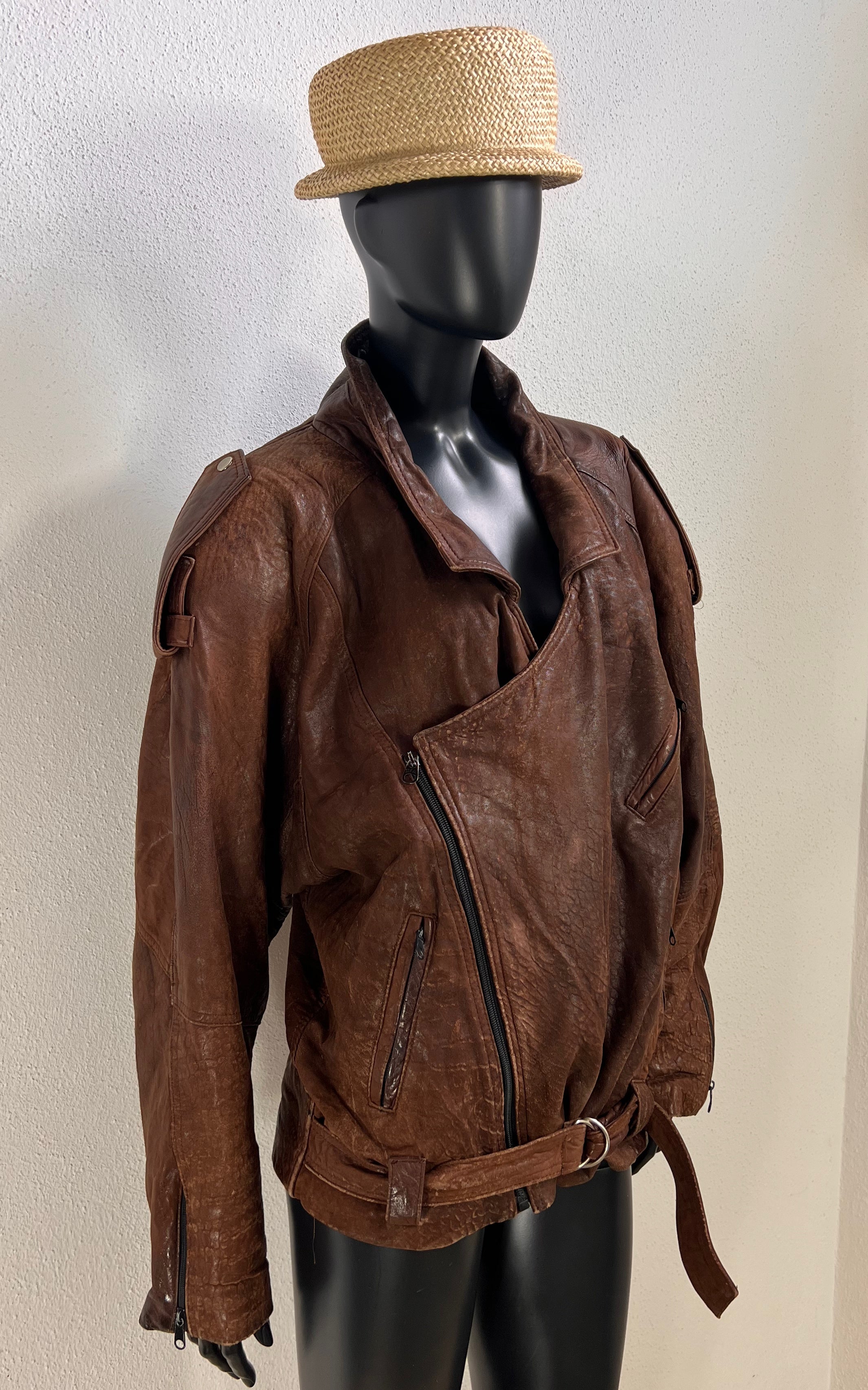 Vintage Distressed Oversize Leather Biker Jacket