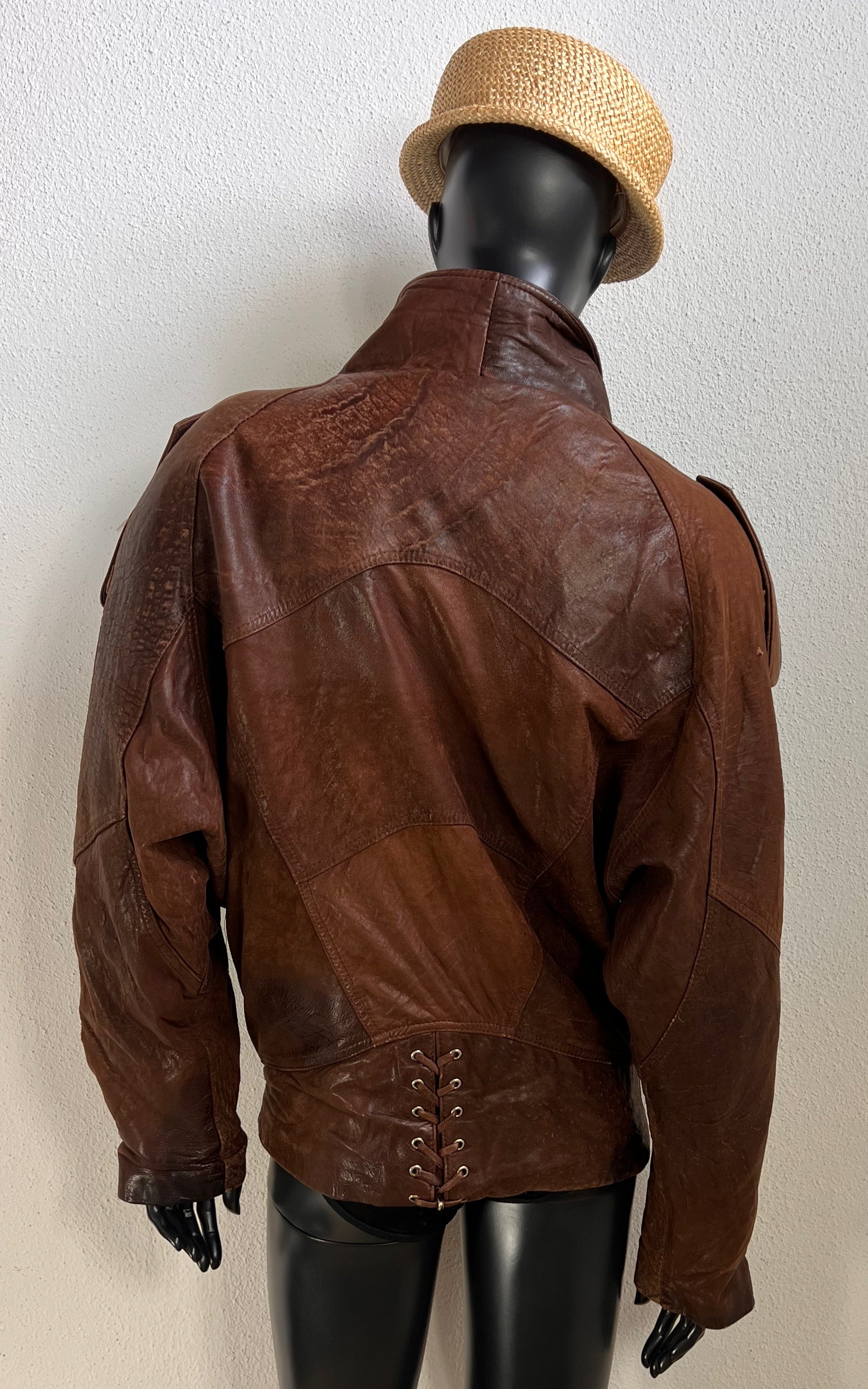 Vintage Distressed Oversize Leather Biker Jacket