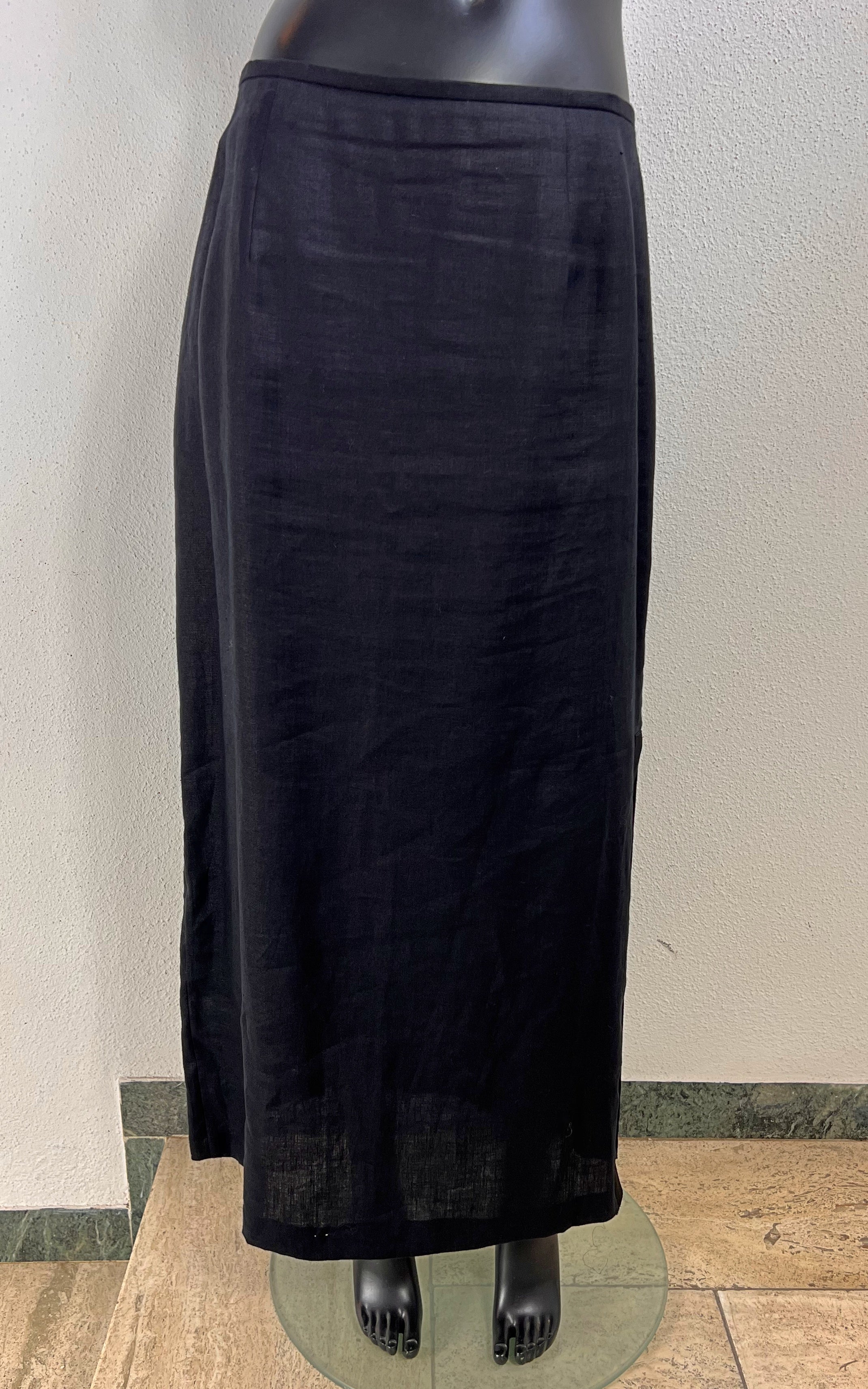 Vintage 90s Black Linen Maxi Skirt