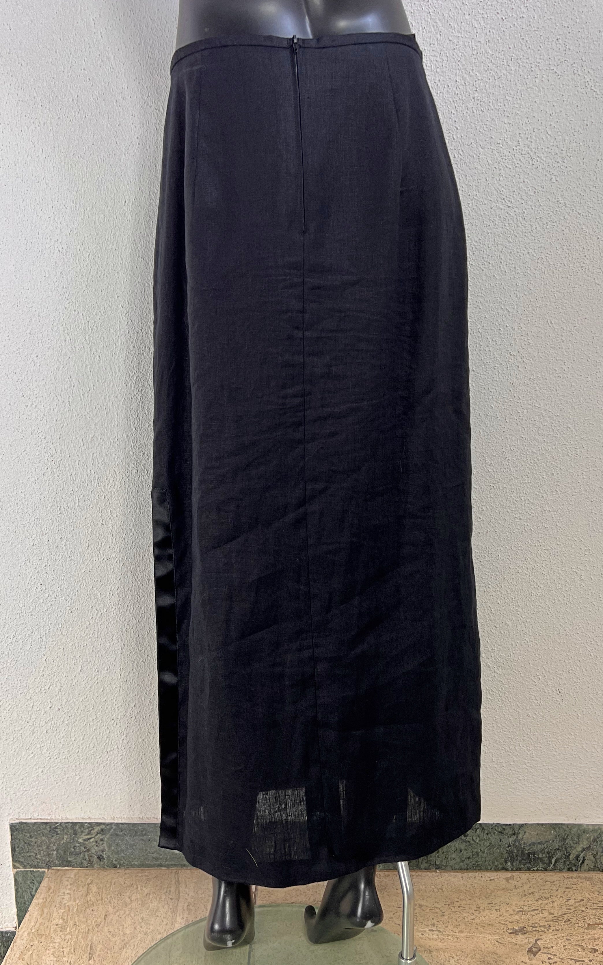 Vintage 90s Black Linen Maxi Skirt