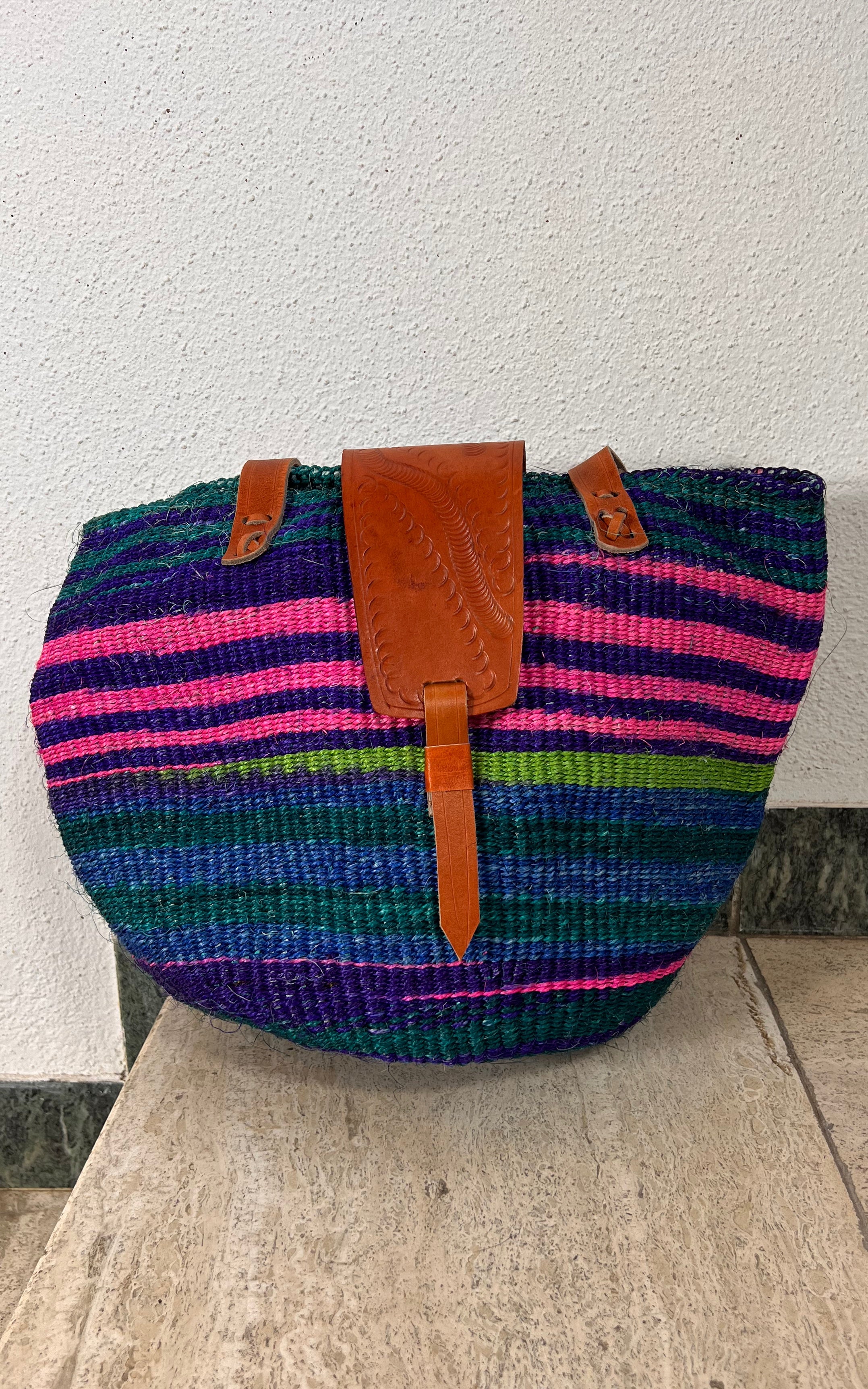 New African Kiondo Sisal and Leather Shoulder Bag