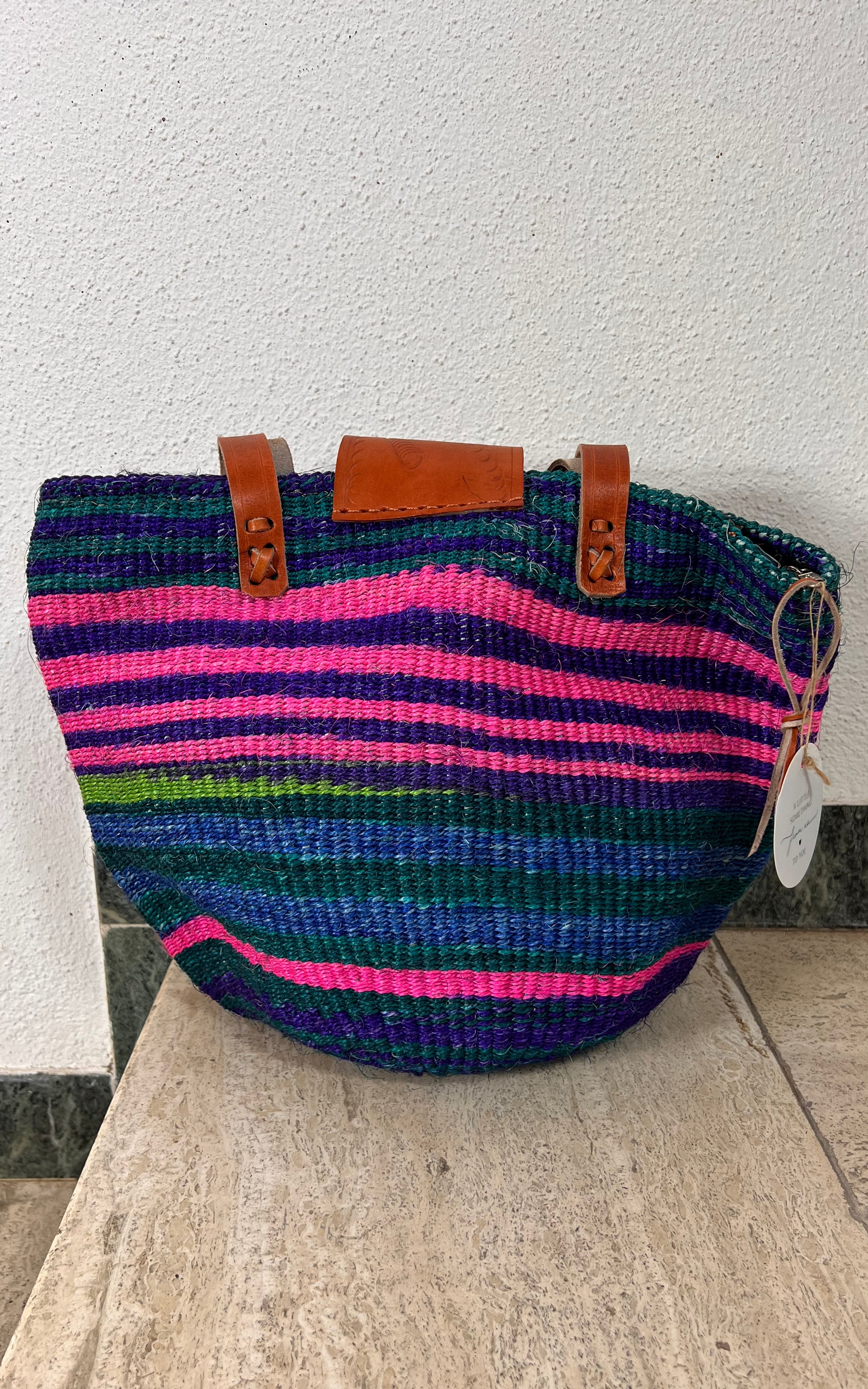 New African Kiondo Sisal and Leather Shoulder Bag