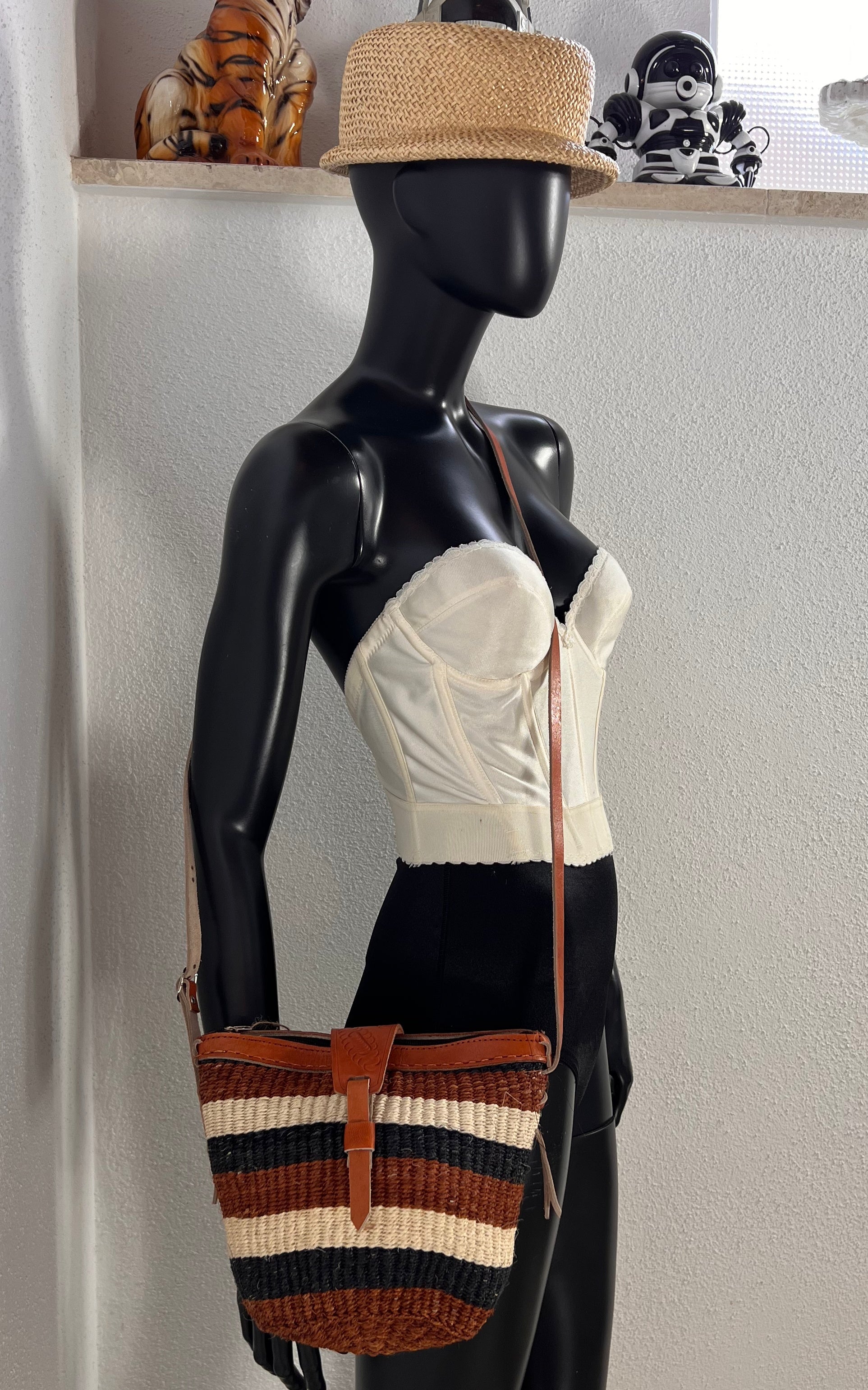 New African Kiondo Sisal and Leather Cross Body Bag