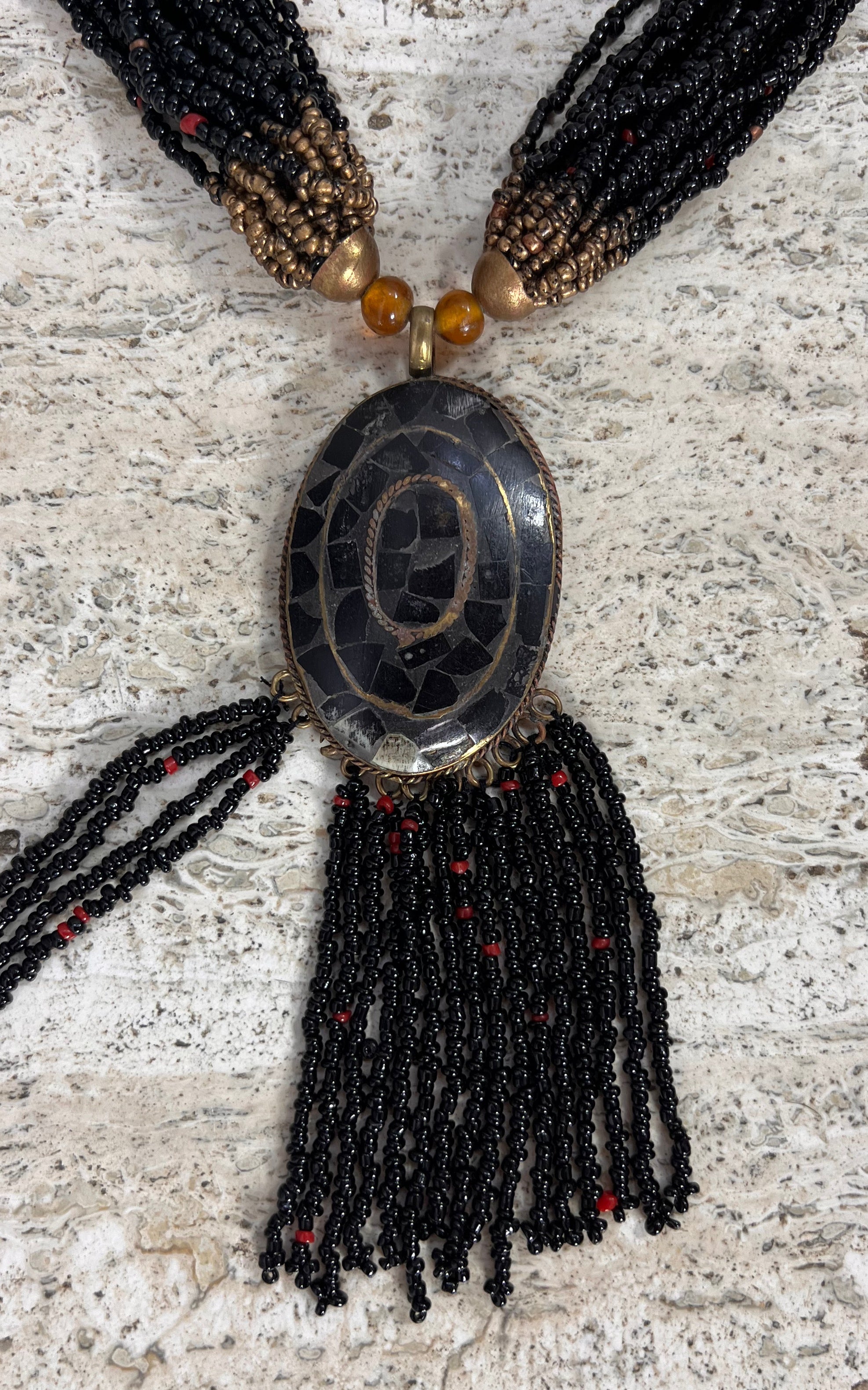 Vintage Tribal Multi-Strand Beaded Statement Necklace