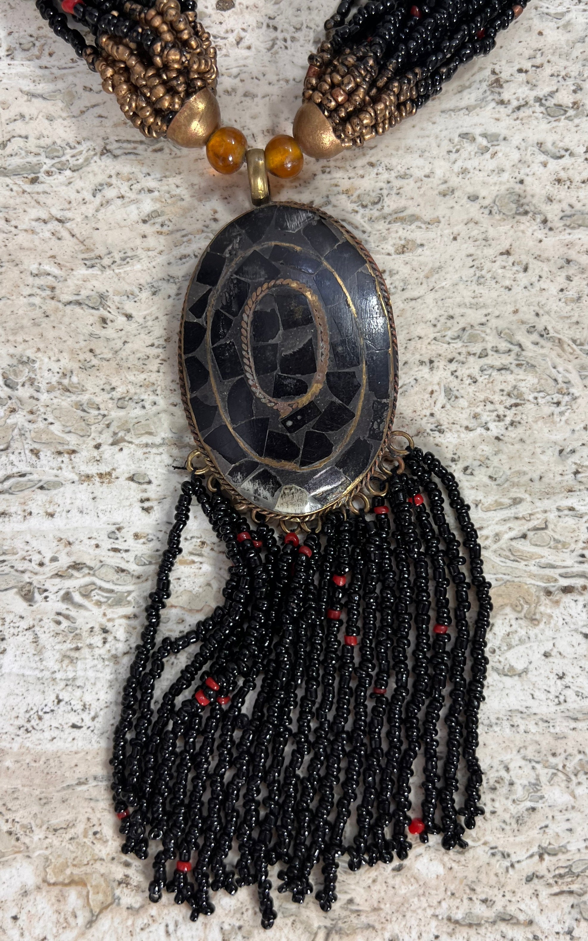 Vintage Tribal Multi-Strand Beaded Statement Necklace