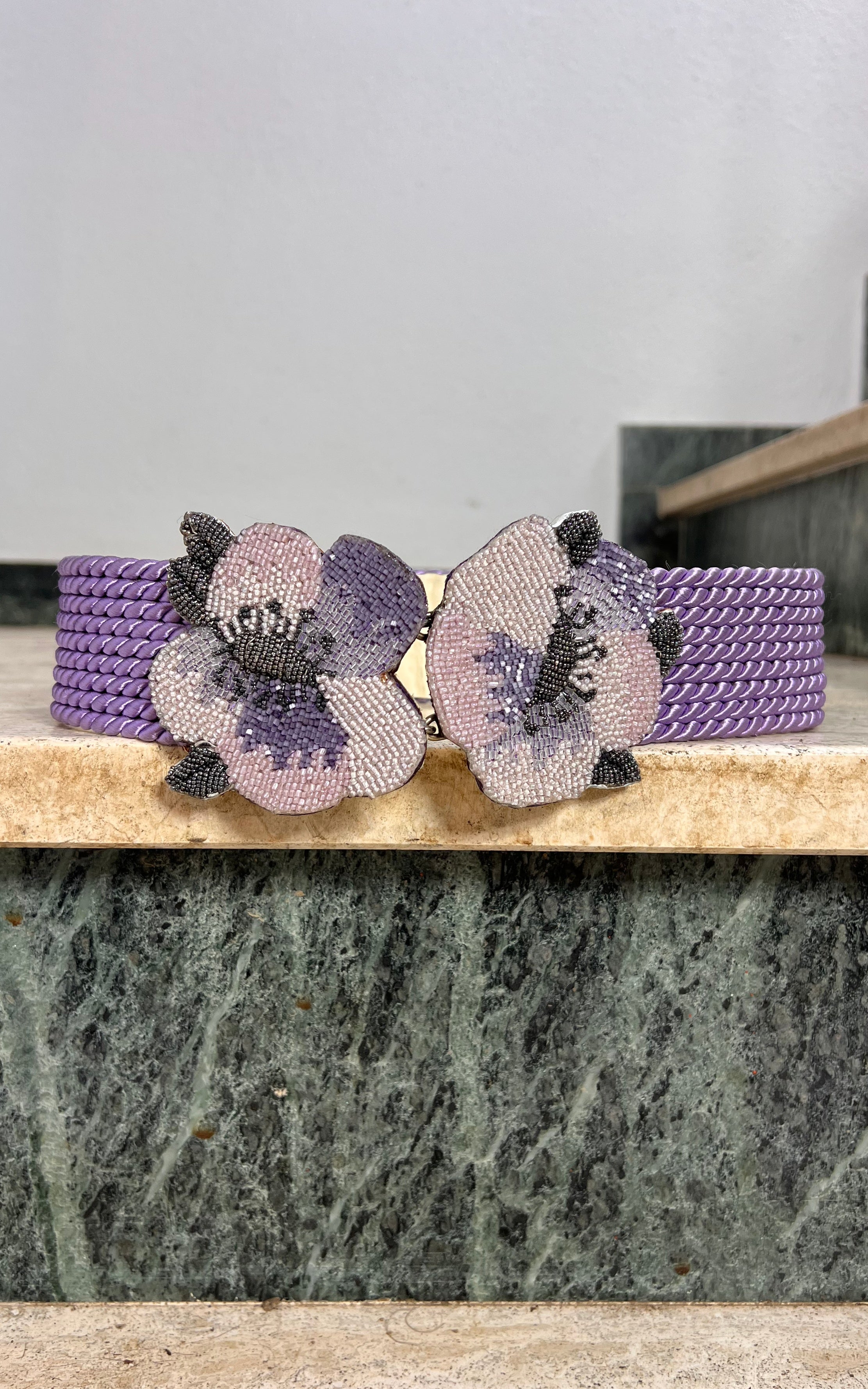 Vintage Brigitte Hernuss Vienna Floral Beaded Cord Belt