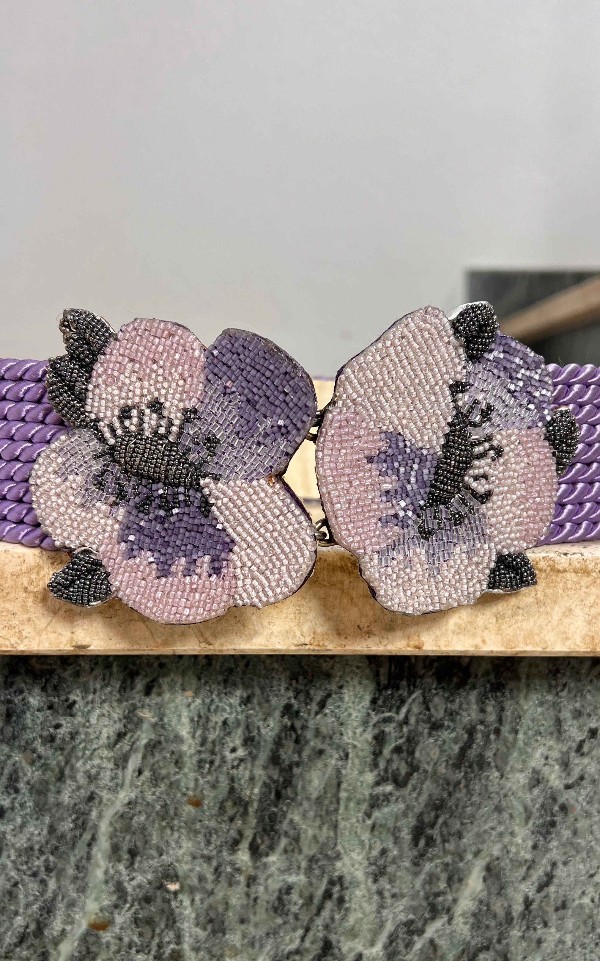 Vintage Brigitte Hernuss Vienna Floral Beaded Cord Belt