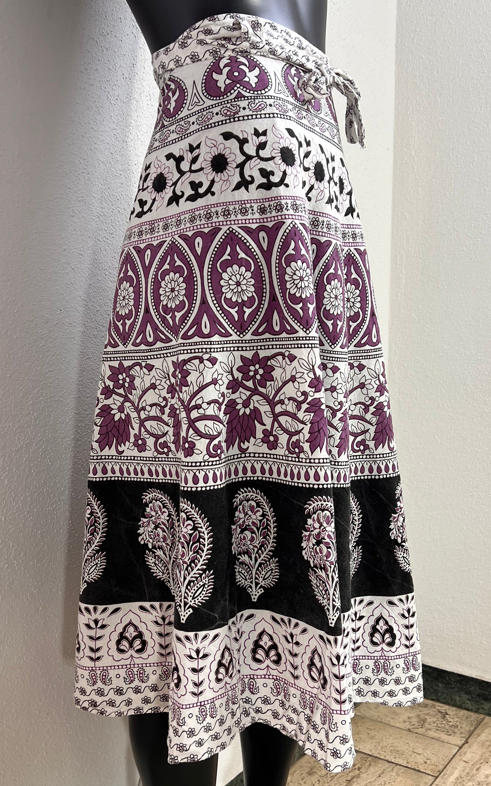 Vintage 70s Block Print Wrap Skirt